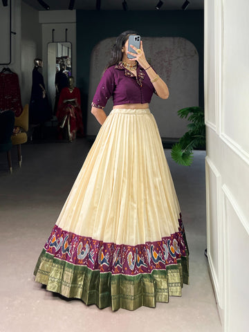 Poly Cotton Printed With Zari Weaving Lehenga Choli