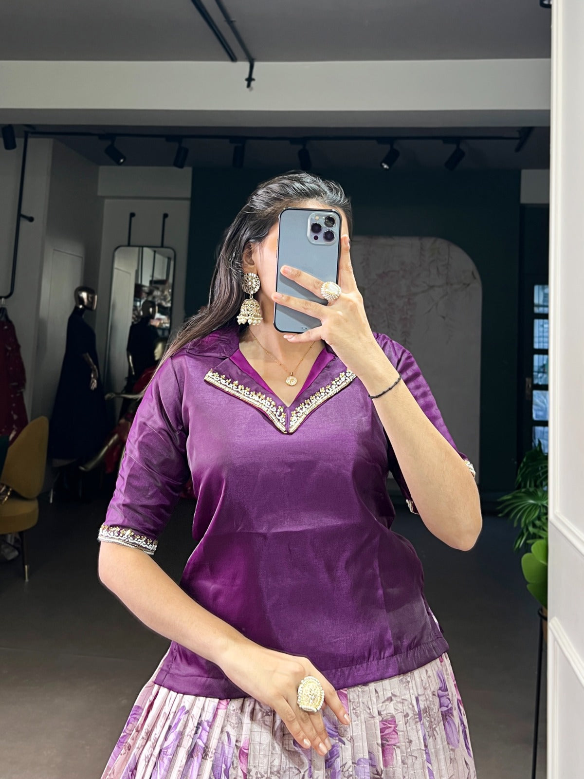 Dola Chex Floral Printed With Zari Weaving Work Co-ord Set Lehenga