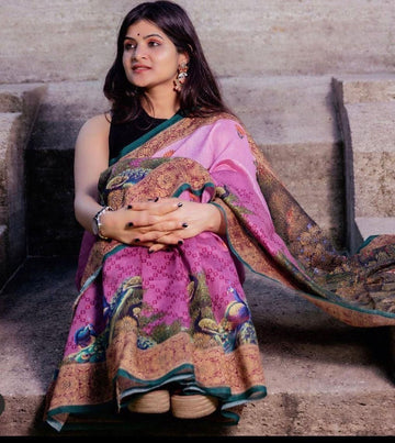 Linen Digital Kalamkari Print Saree