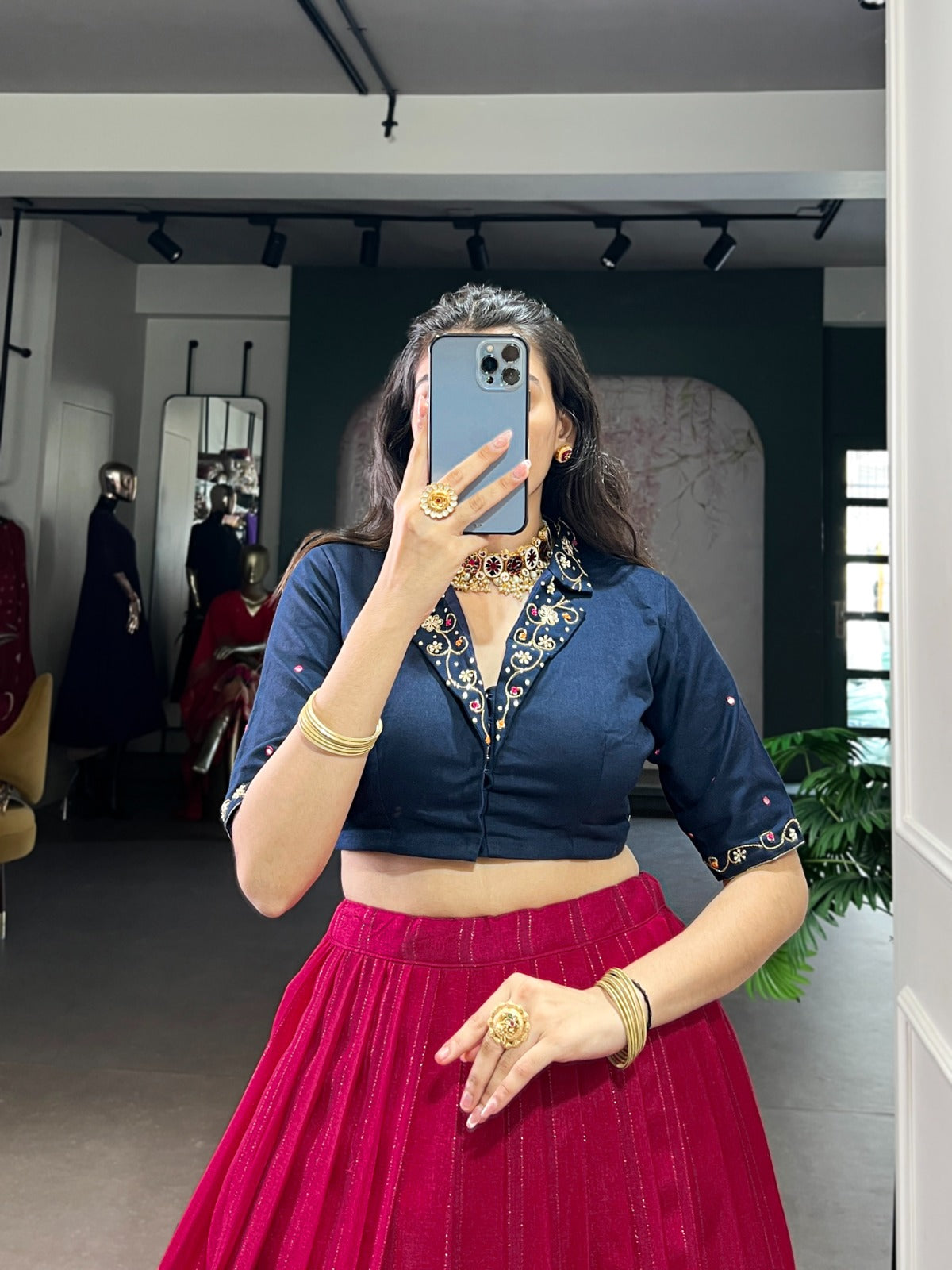 Poly Cotton Printed With Zari Weaving Lehenga Choli