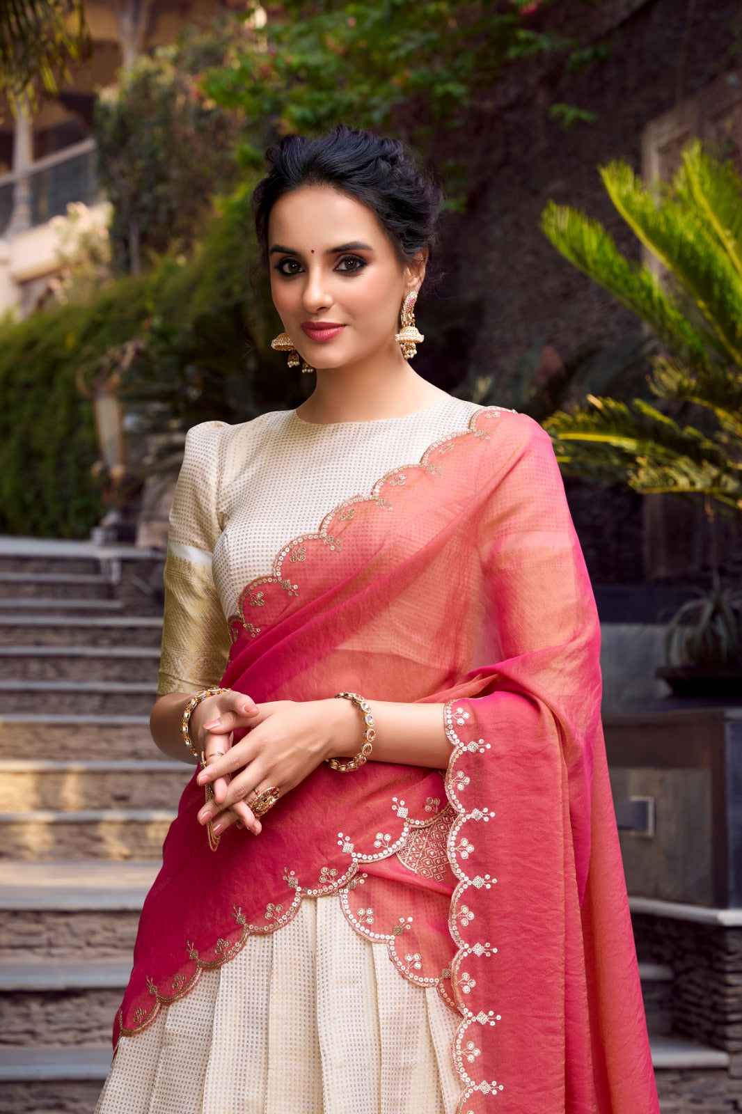 Jacquard Chex Zari Weaving Work Lehenga Choli