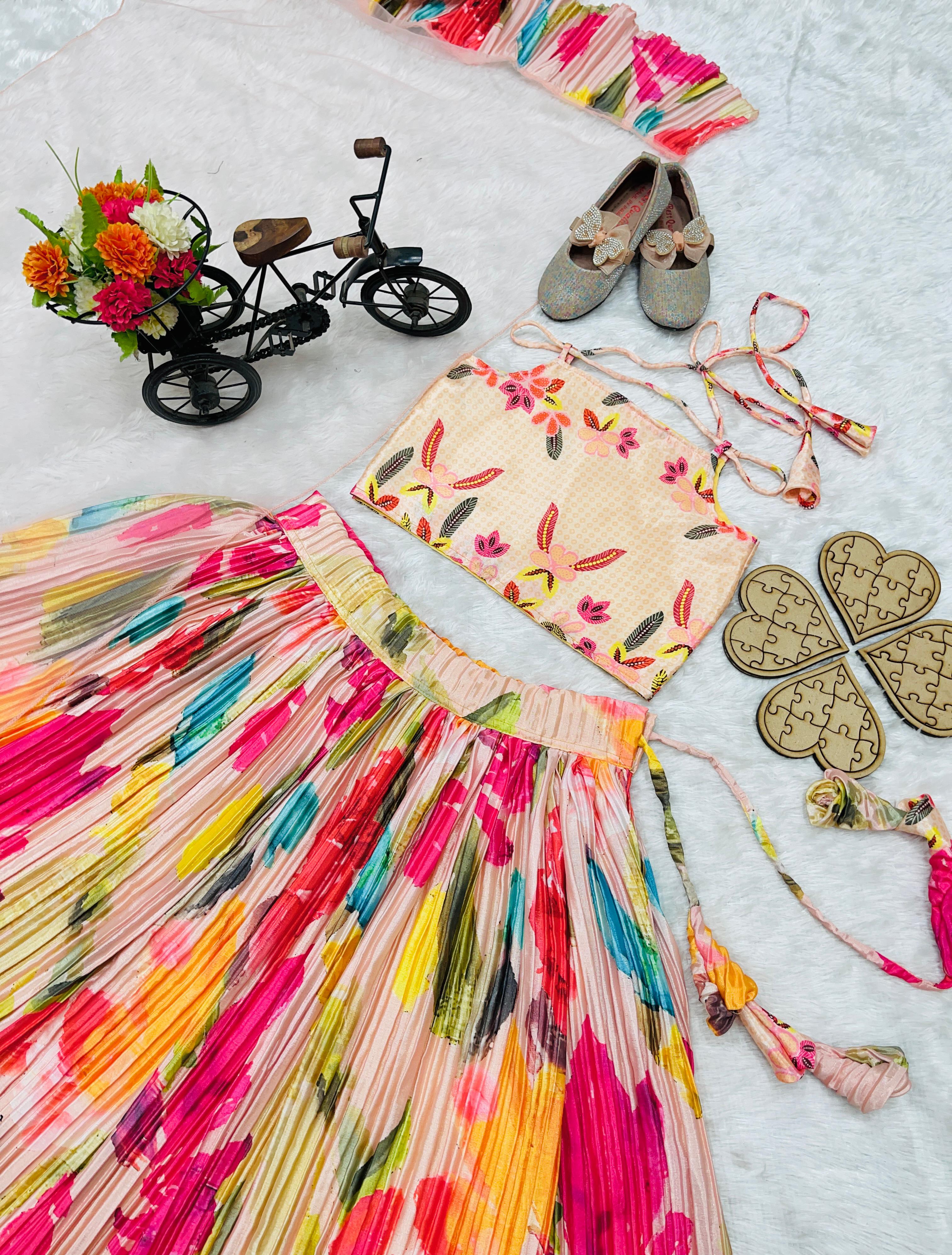 Kids - Heavy Chinon Silk With Soft Printed Work Lehenga Choli