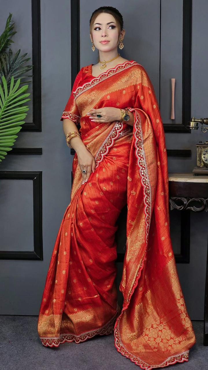 Pure Soft Banarasi Tissue Zari Crushed Silk Weaving Saree