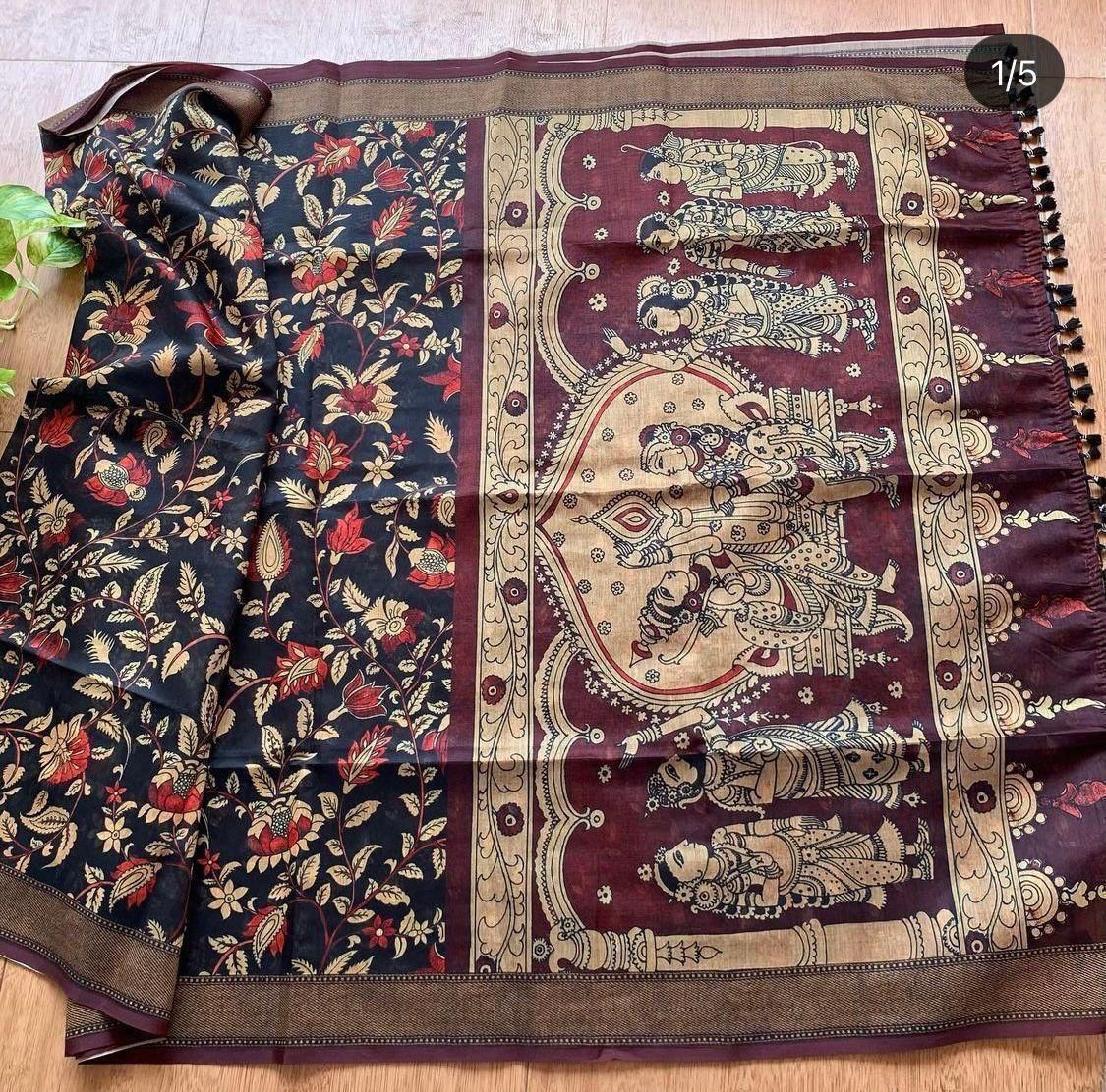 Linen Digital Kalamkari Print Saree