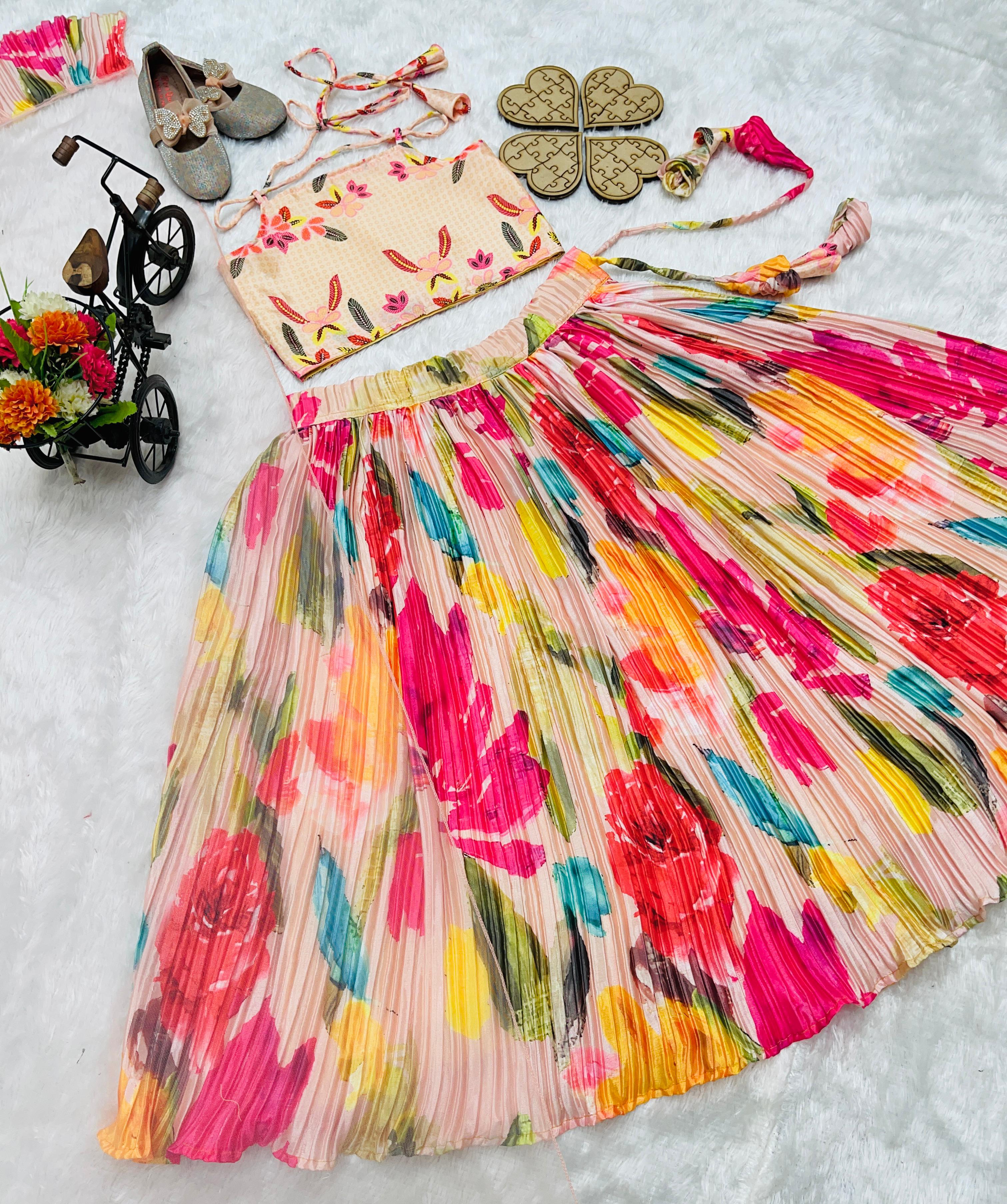 Kids - Heavy Chinon Silk With Soft Printed Work Lehenga Choli