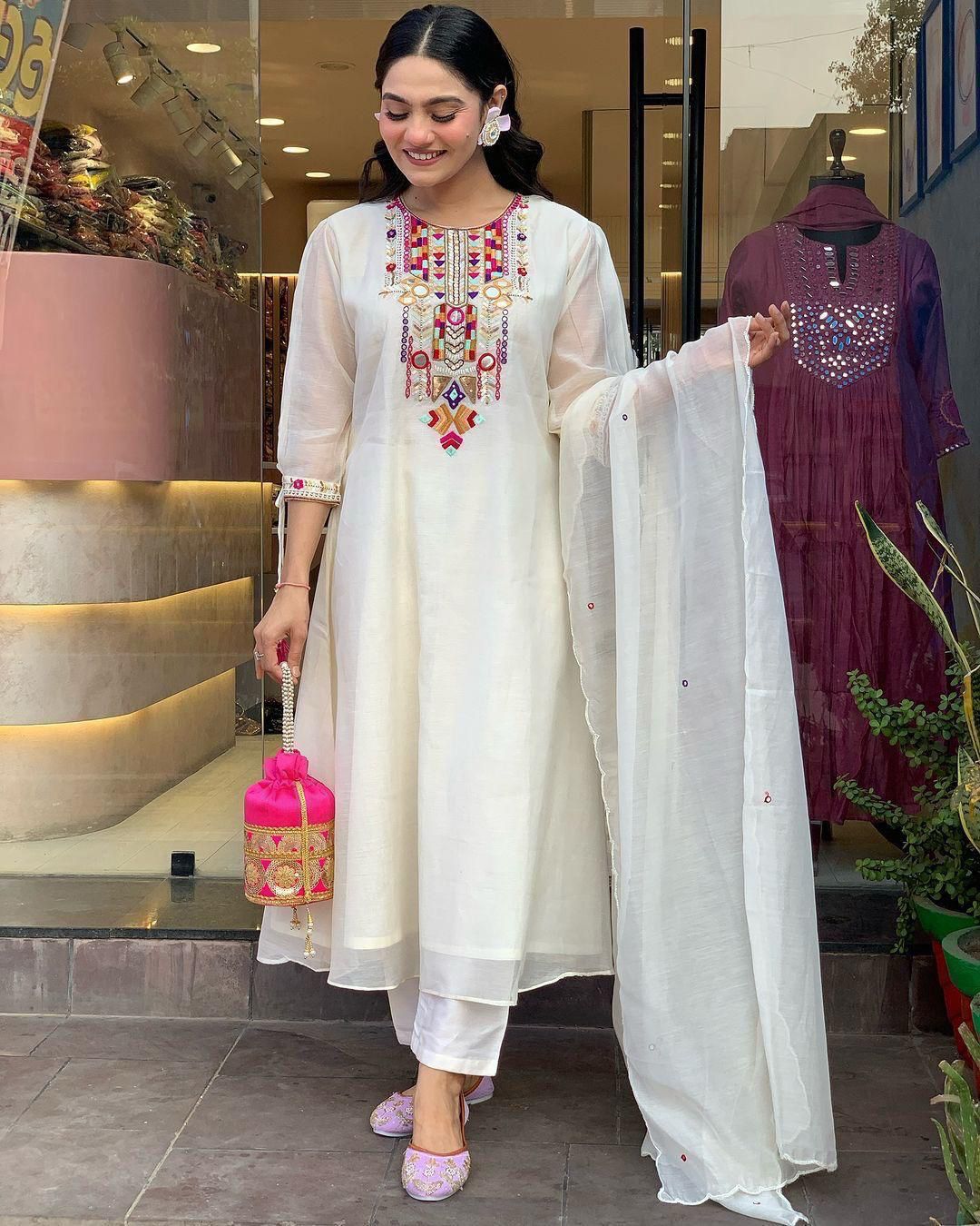 Premium Chanderi White Suit Set