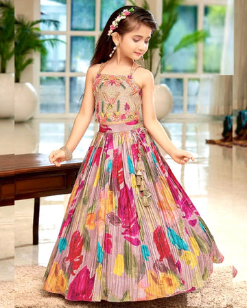 Kids - Heavy Chinon Silk With Soft Printed Work Lehenga Choli