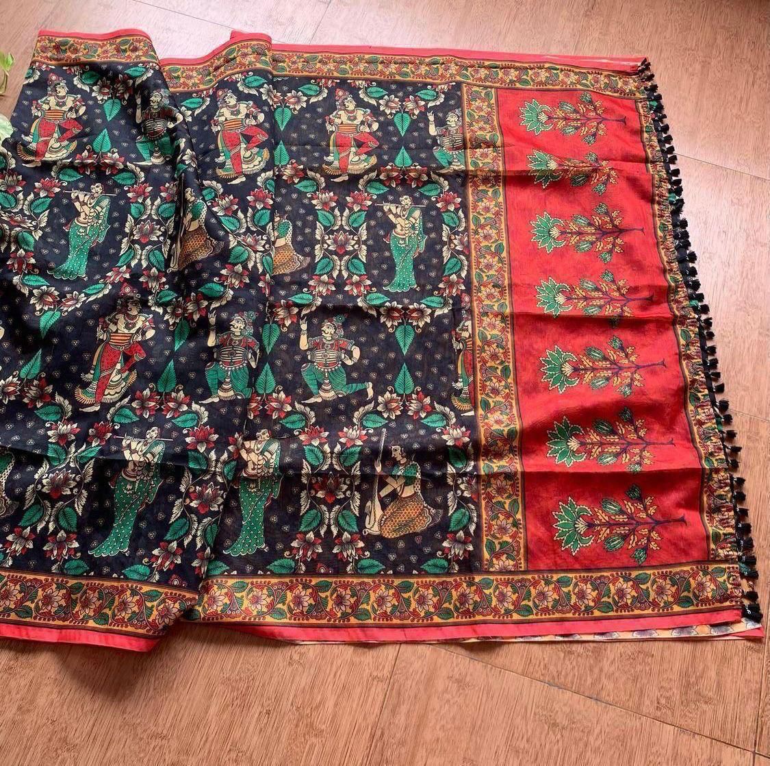 Linen Digital Kalamkari Print Saree