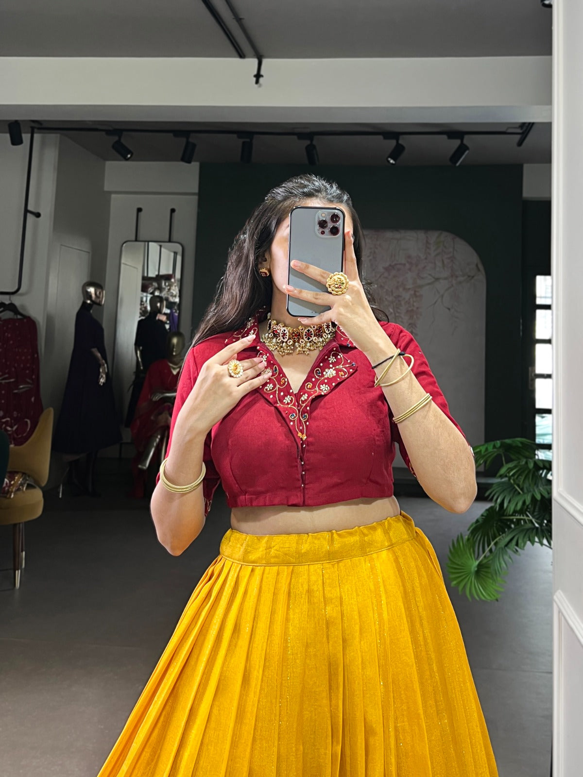 Poly Cotton Printed With Zari Weaving Lehenga Choli