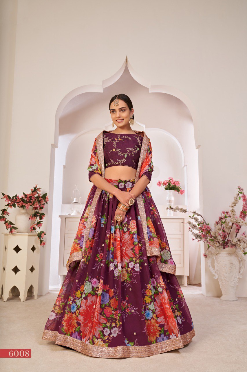 Georgette Lotus Floral Printed Lehenga Choli