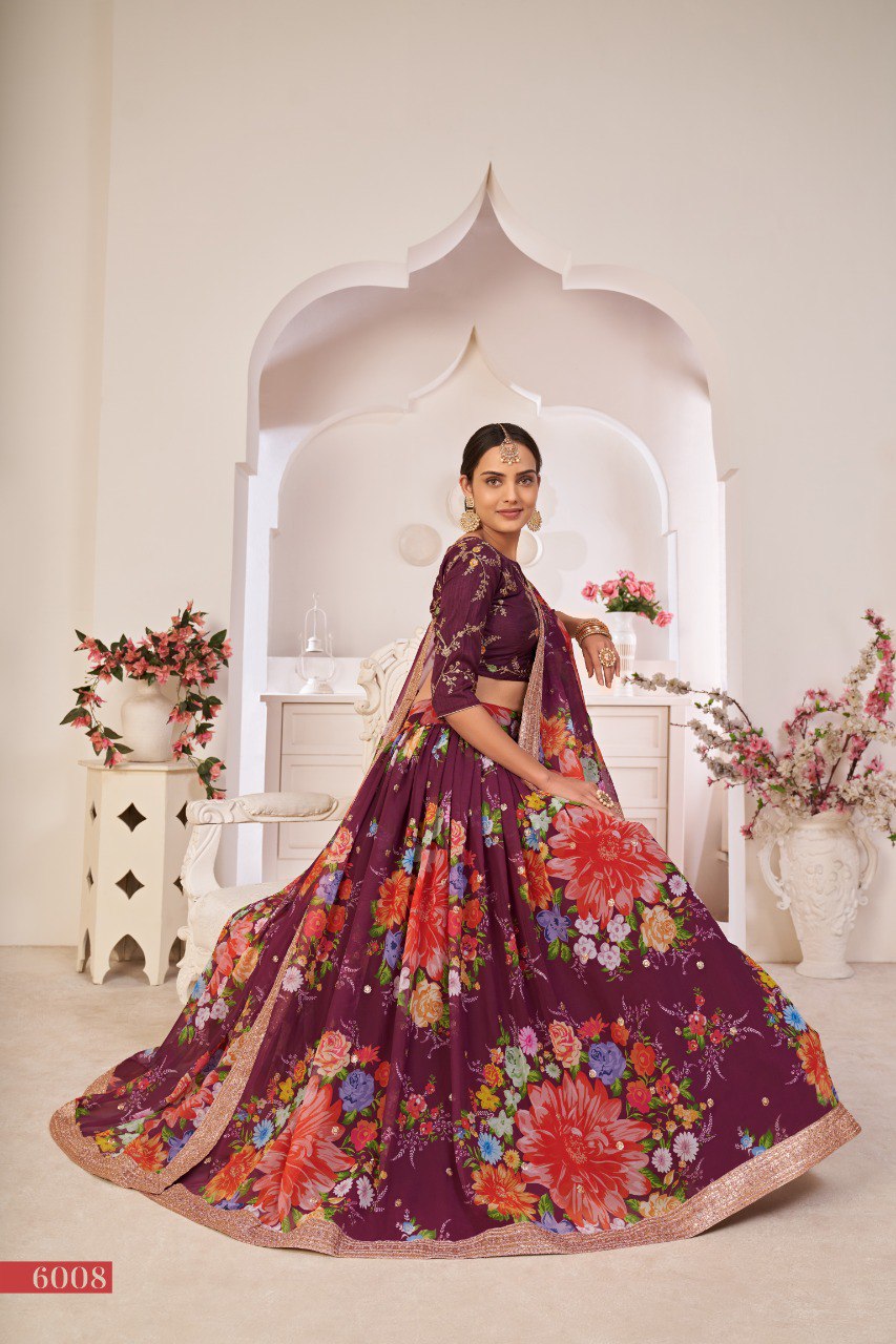 Georgette Lotus Floral Printed Lehenga Choli