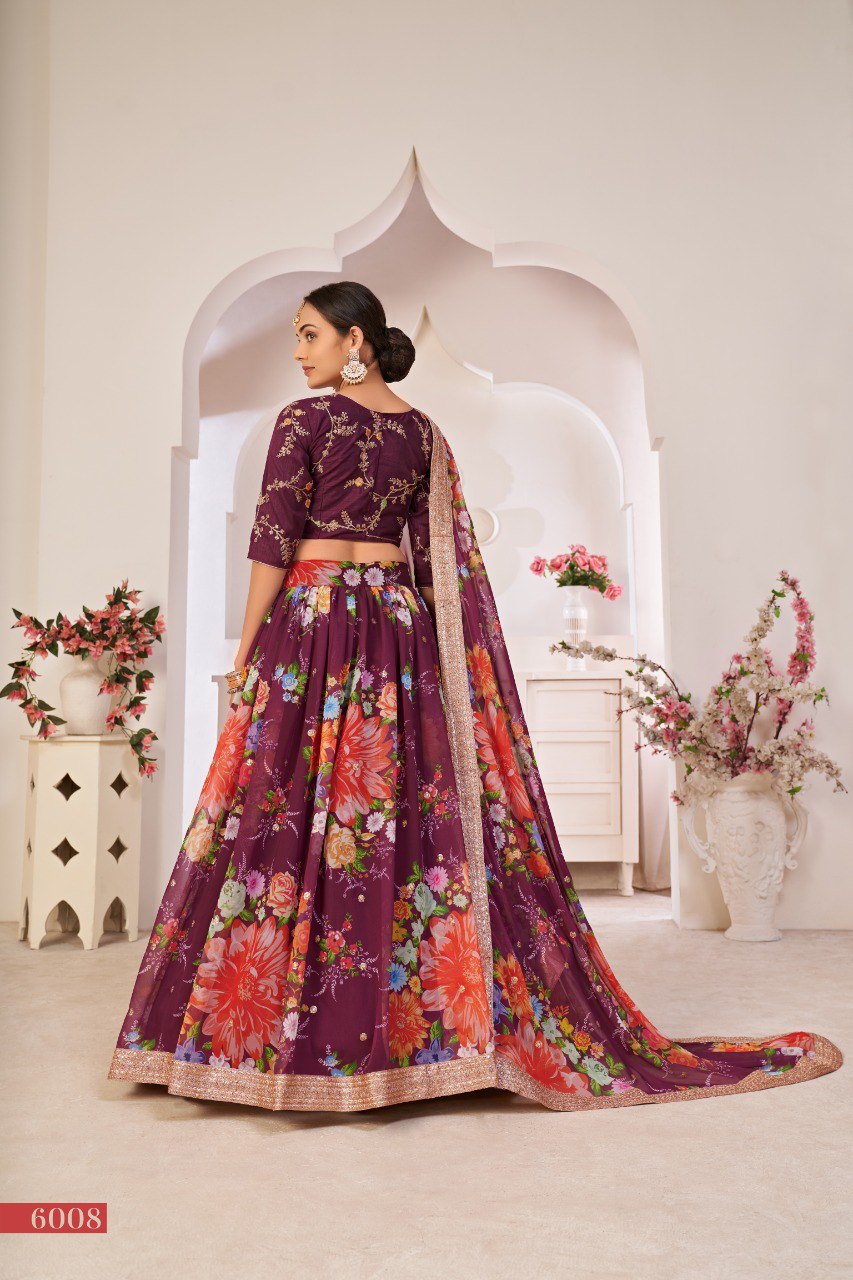 Georgette Lotus Floral Printed Lehenga Choli
