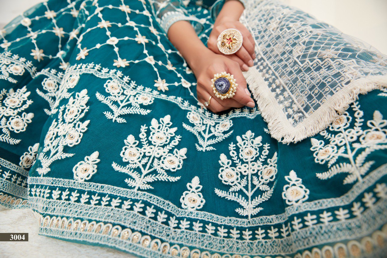 Teal Green Net Multi and Sequence Work Butterfly Net Lehenga Choli