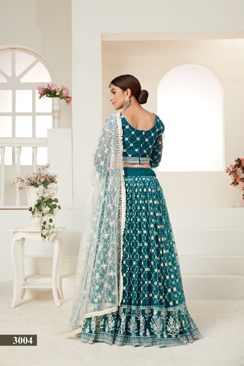 Teal Green Net Multi and Sequence Work Butterfly Net Lehenga Choli