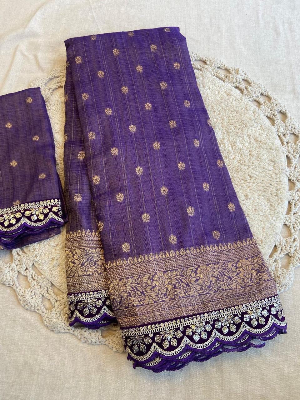 Pure Soft Banarasi Tissue Zari Crushed Silk Weaving Saree