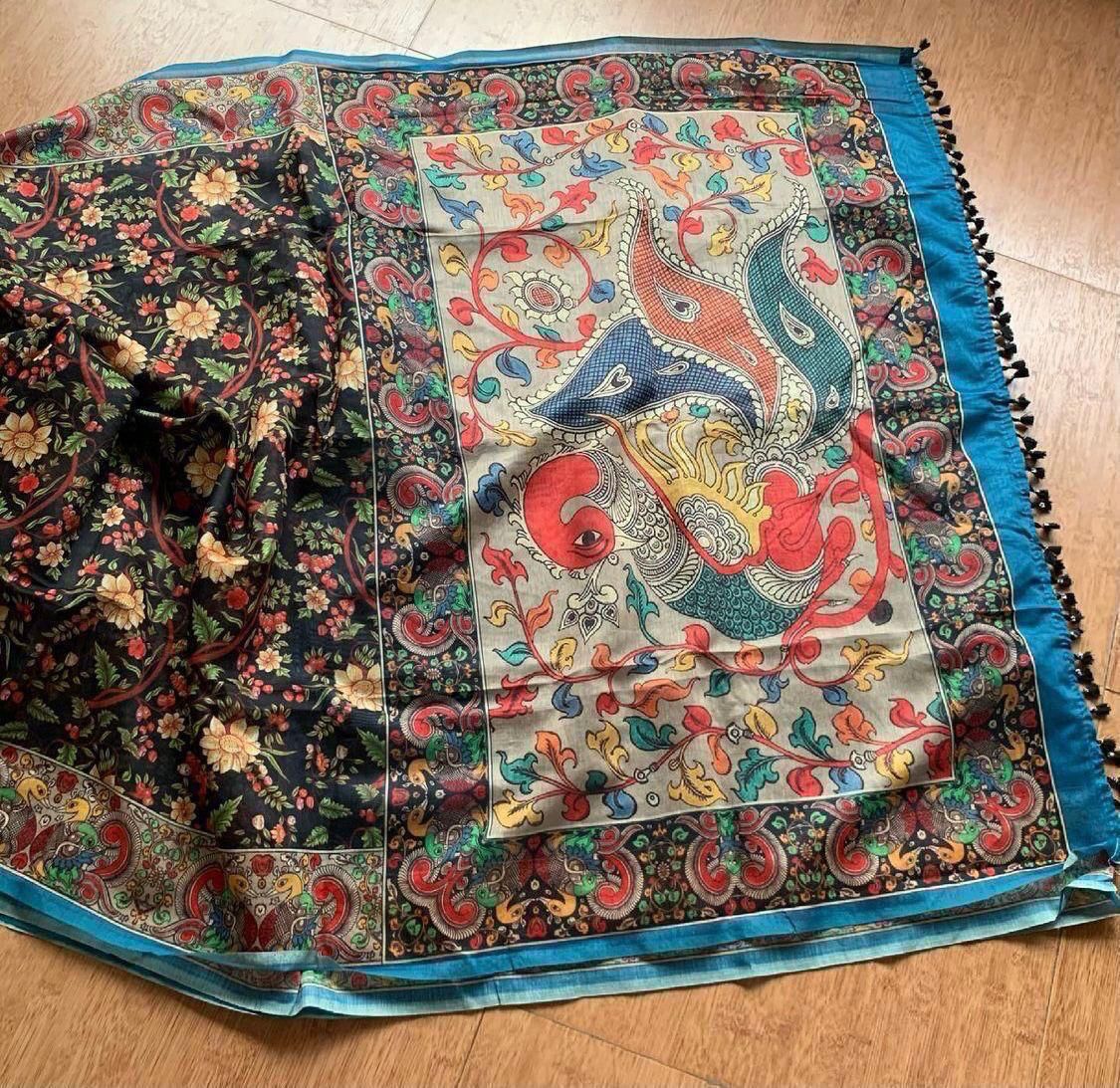 Linen Digital Kalamkari Print Saree