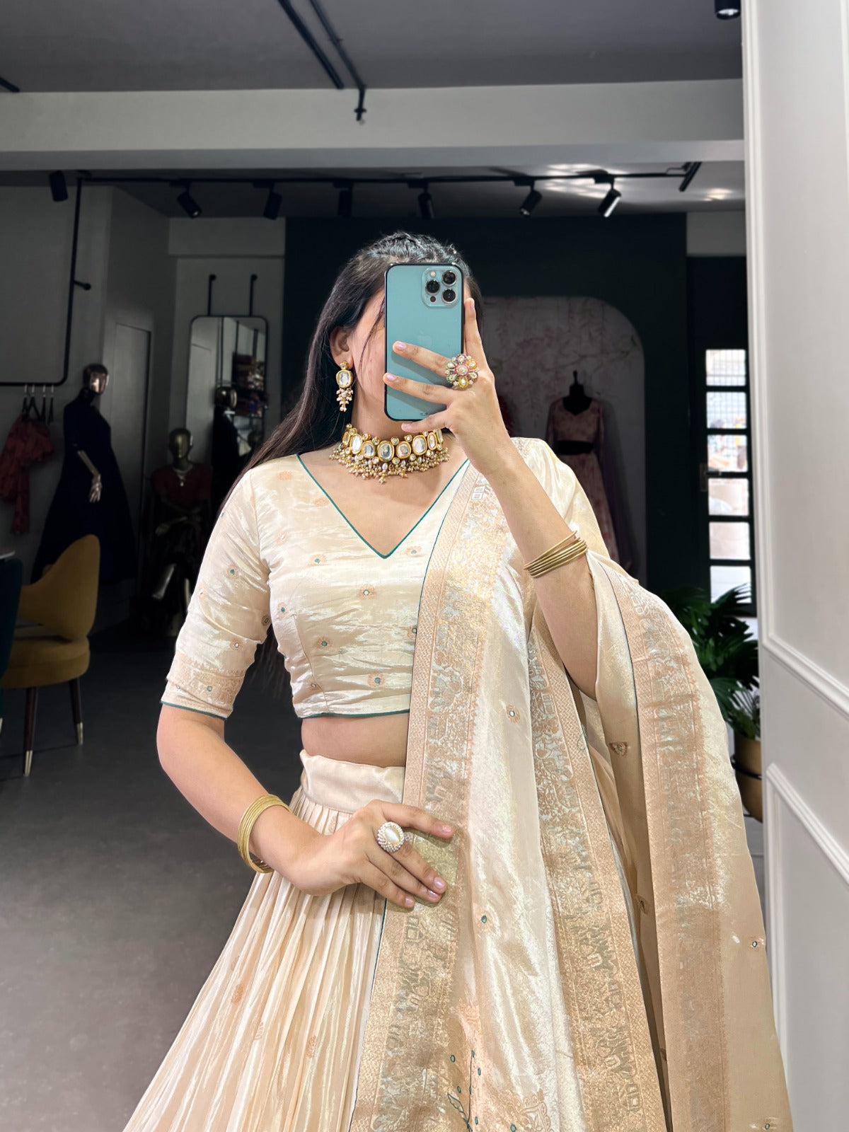 Pure shimmer with weaving work lehenga choli