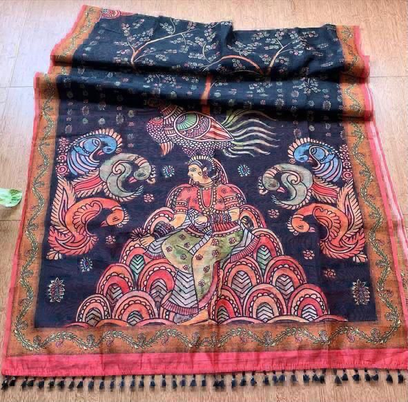 Linen Digital Kalamkari Print Saree