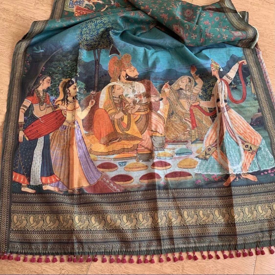 Linen Digital Kalamkari Print Saree