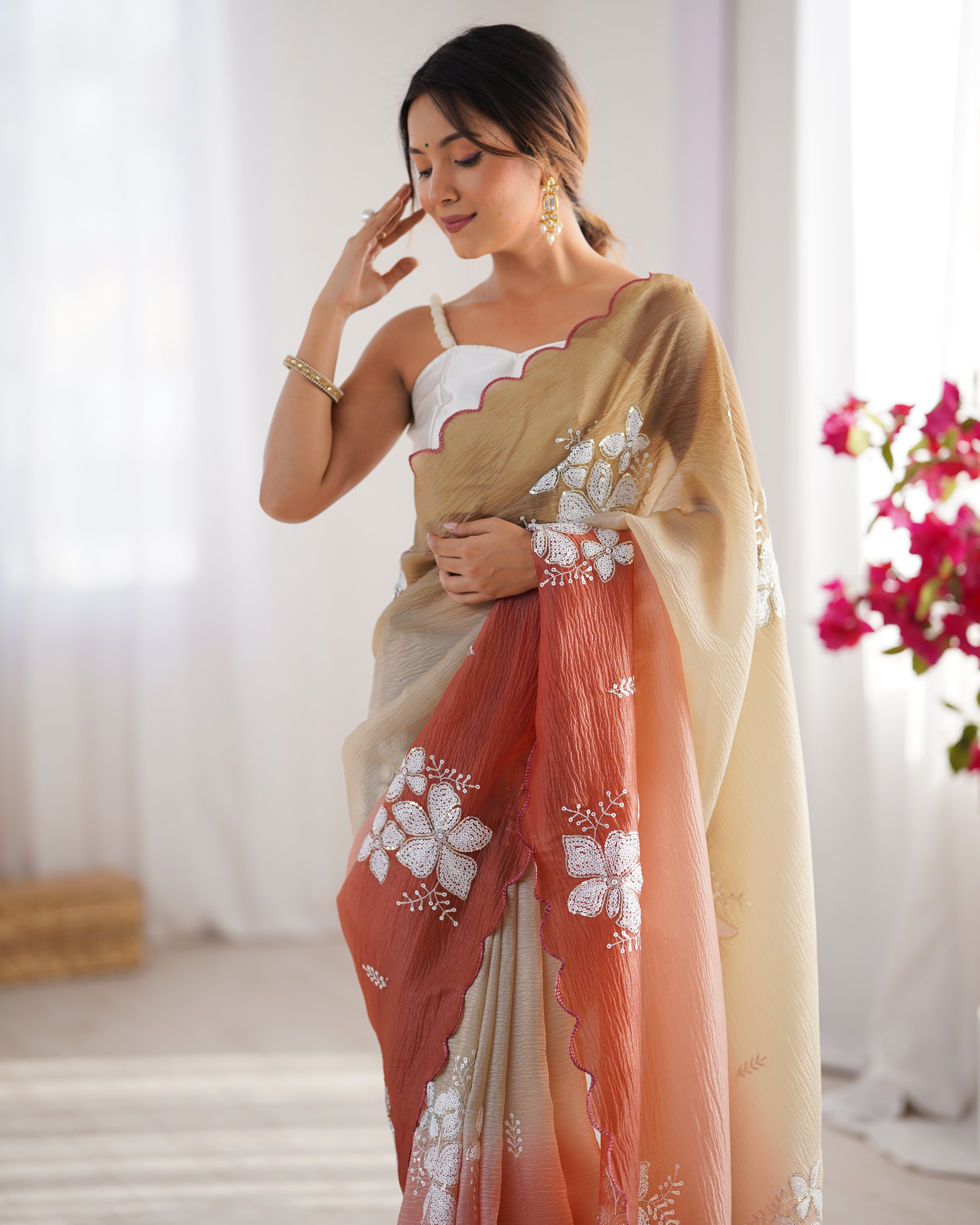 Crunchy Crush Embroidery Saree