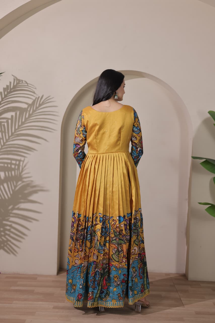 Tussar Silk Kalamkari Design Gown