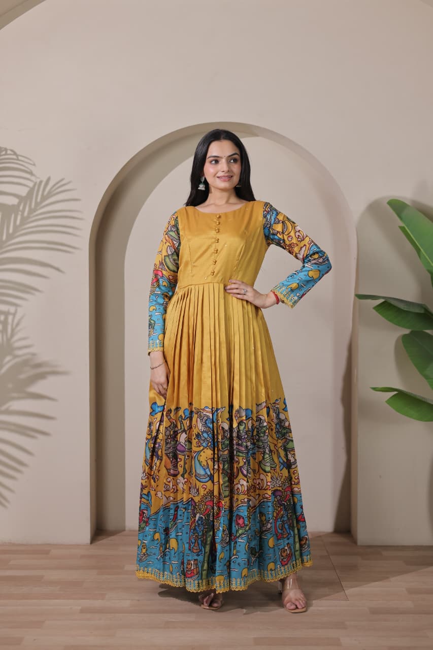 Tussar Silk Kalamkari Design Gown