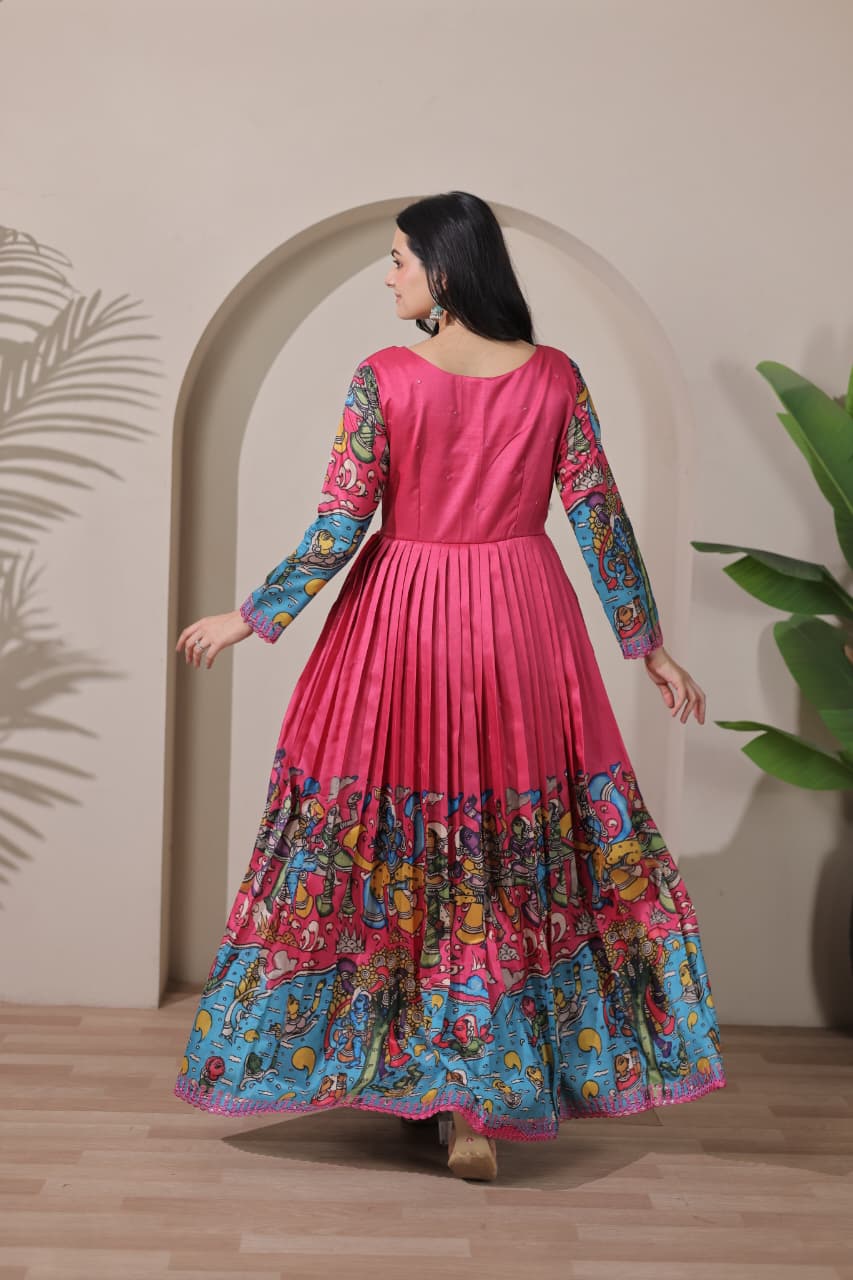 Tussar Silk Kalamkari Design Gown