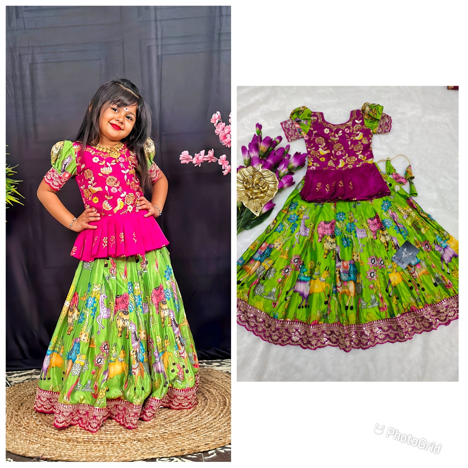Pure Heavy Chinnon Silk Kids Crop Top - Lehenga