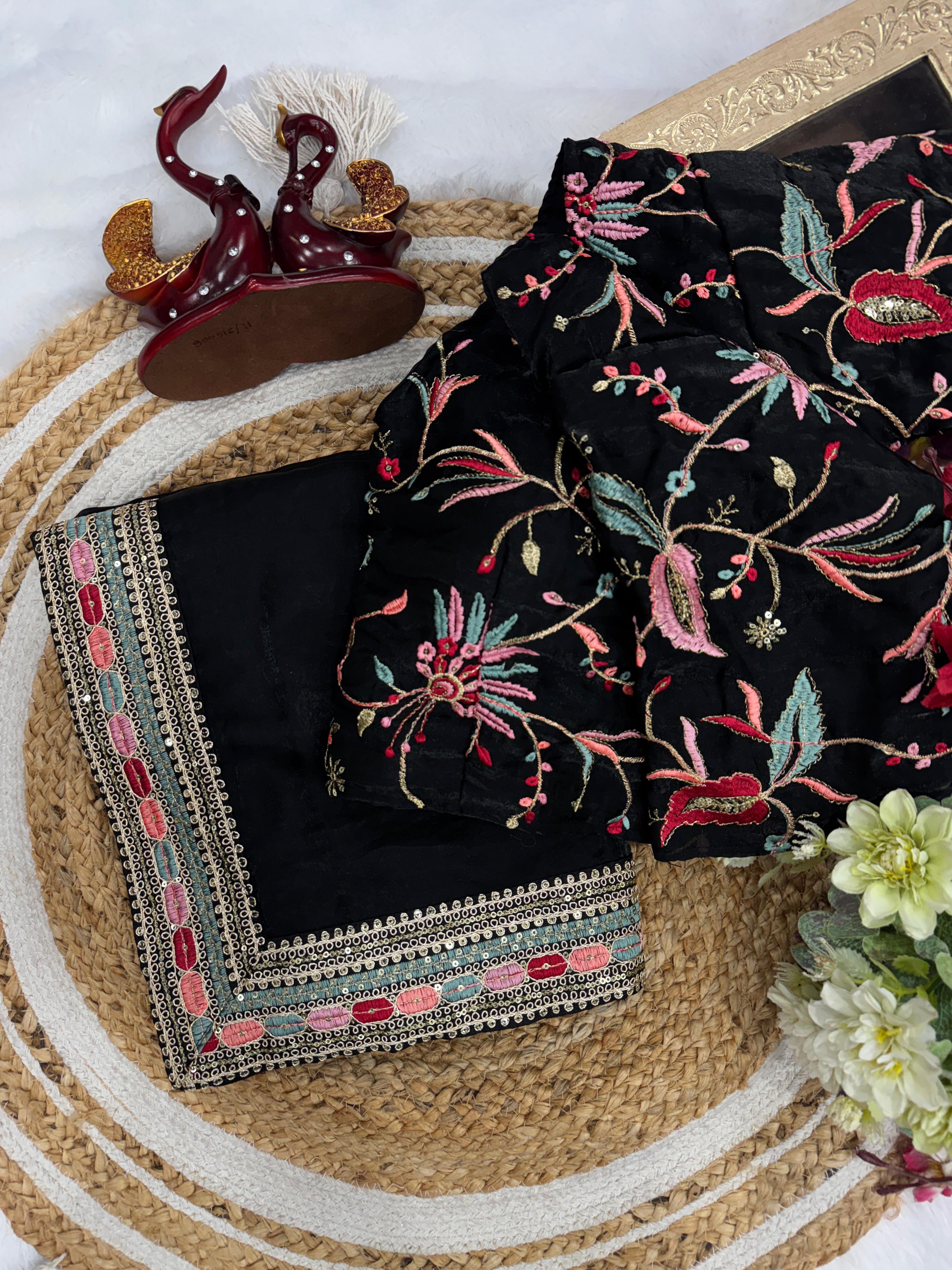 Pure Space Silk Embroidery Saree