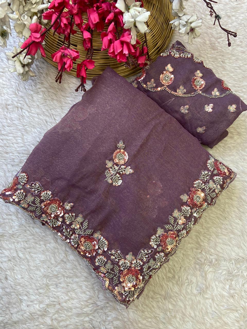 Chiffon Handwork  Saree