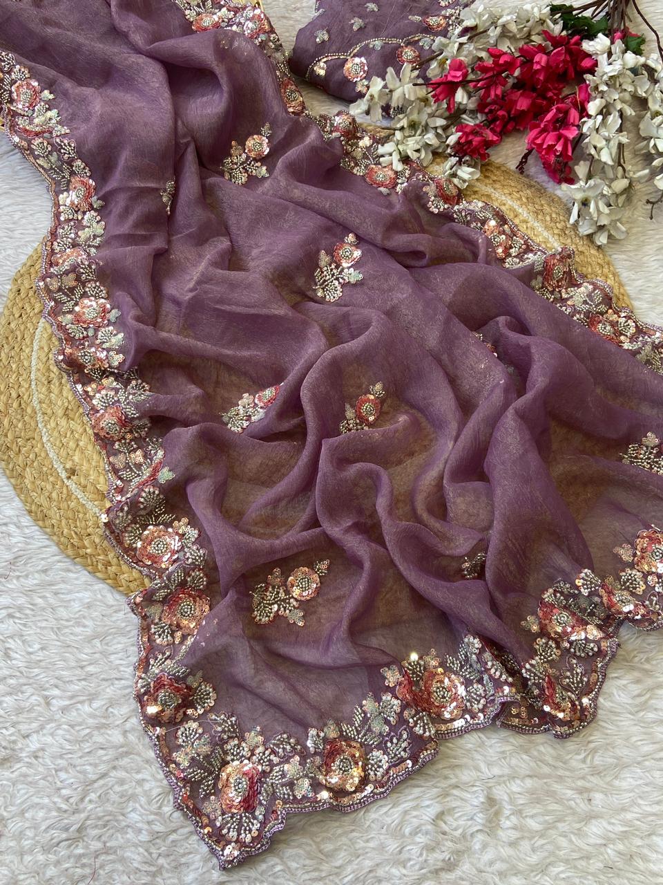 Chiffon Handwork  Saree