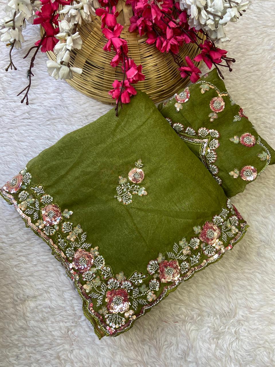 Chiffon Handwork  Saree