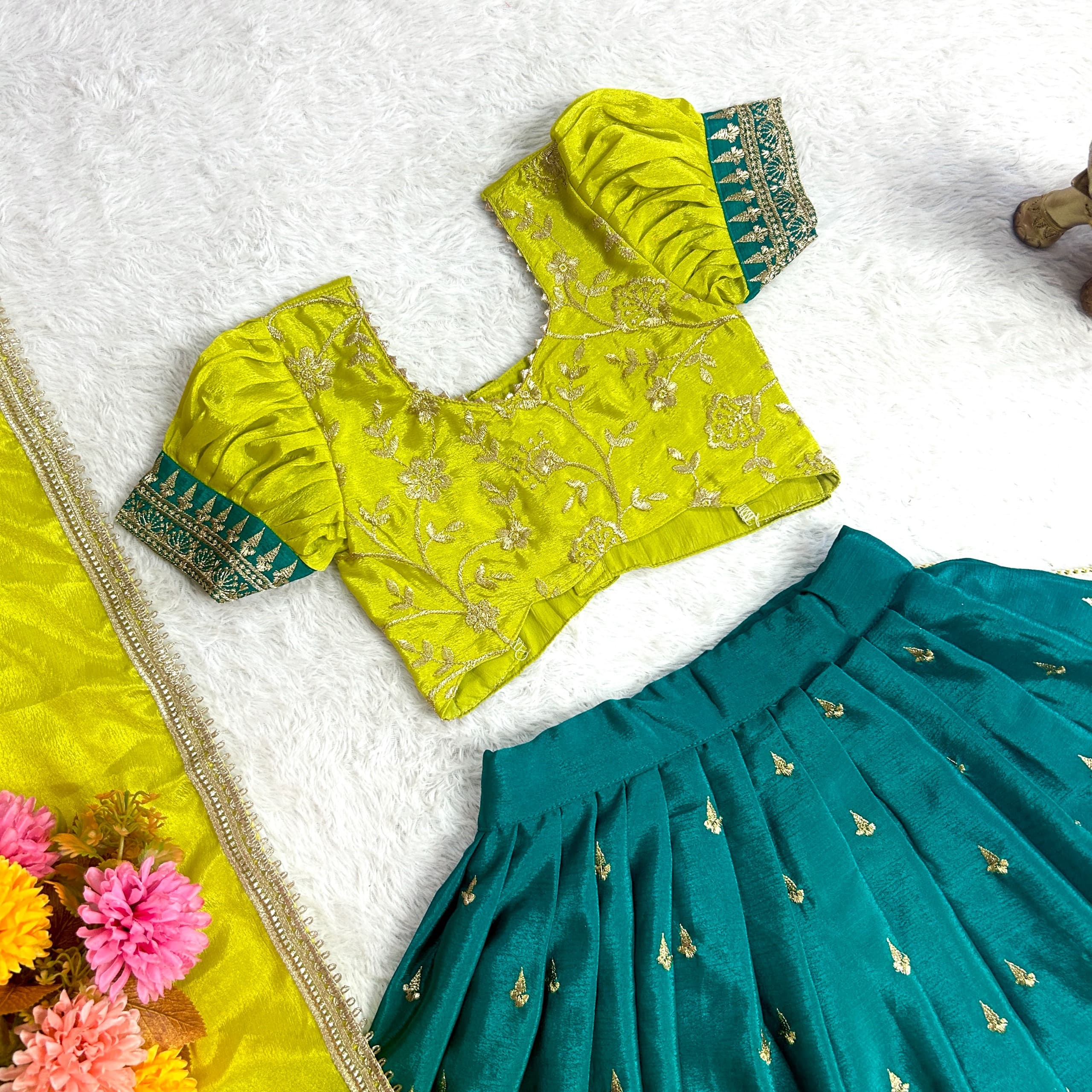 Soft Chinnon Elephant Embroidery Work Lehenga