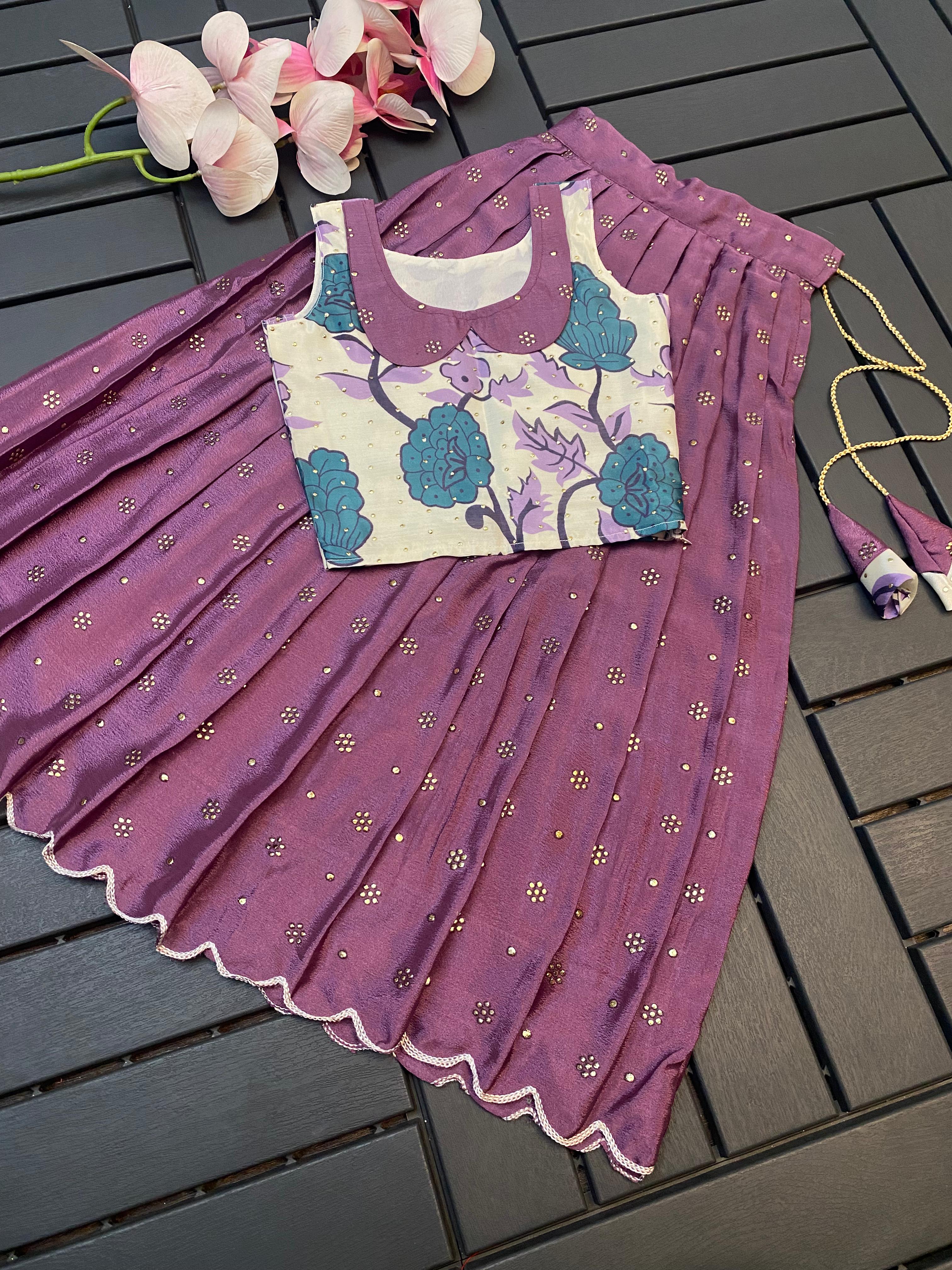 Soft Chinnon Silk Kids Lehenga