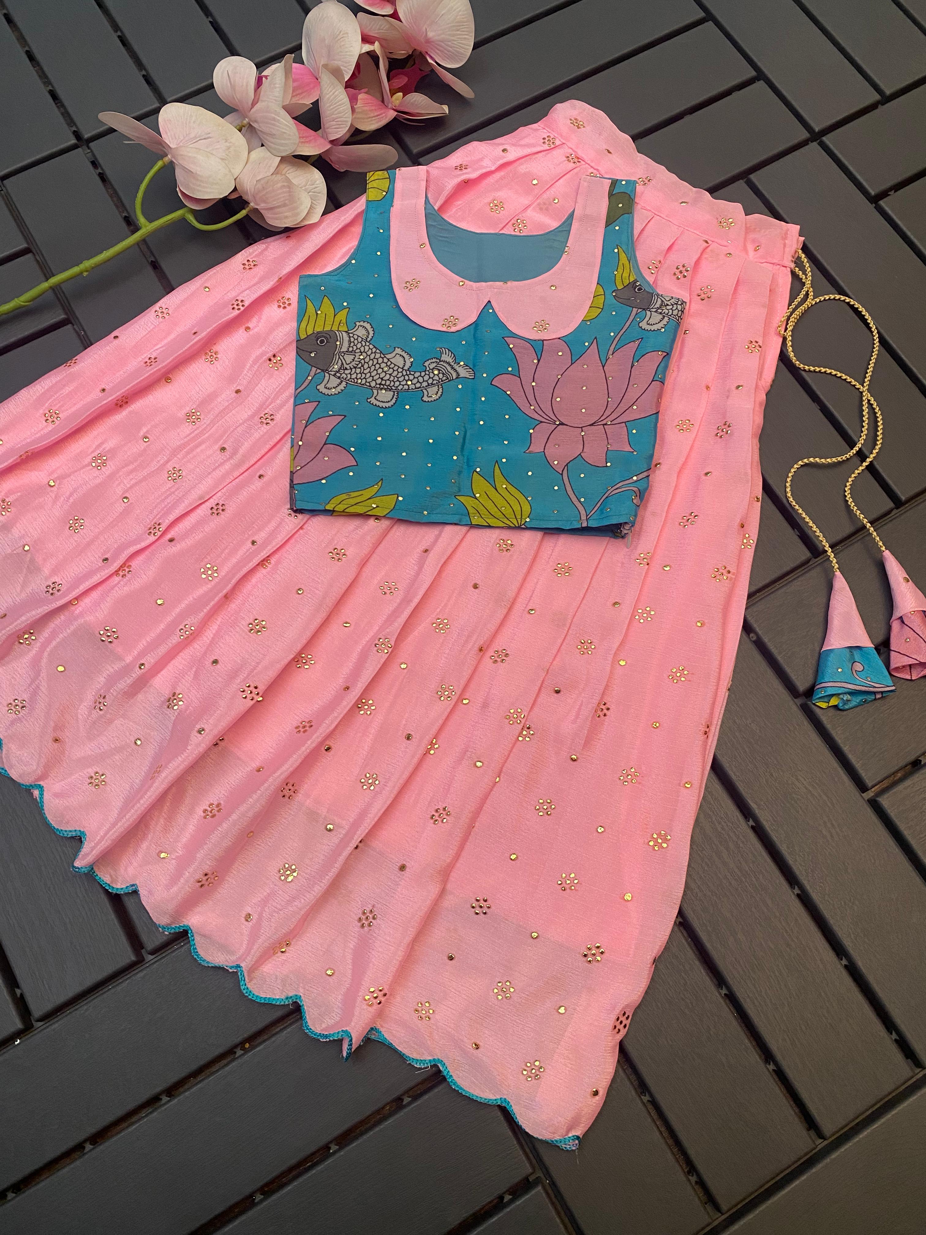 Soft Chinnon Silk Kids Lehenga