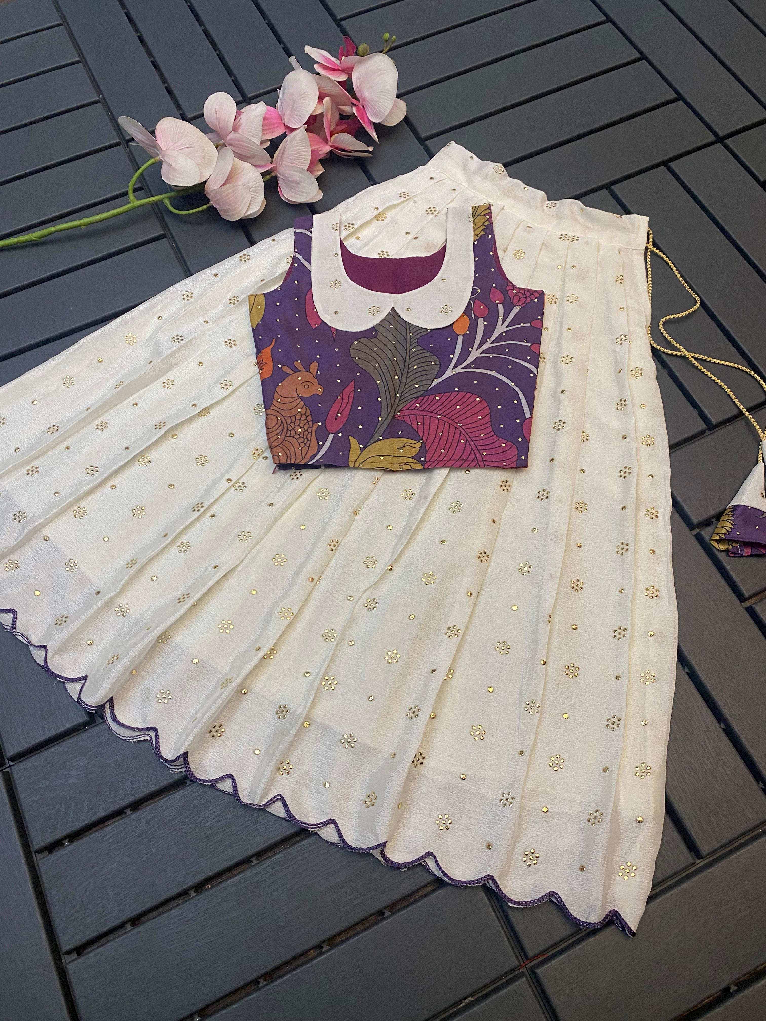 Soft Chinnon Silk Kids Lehenga