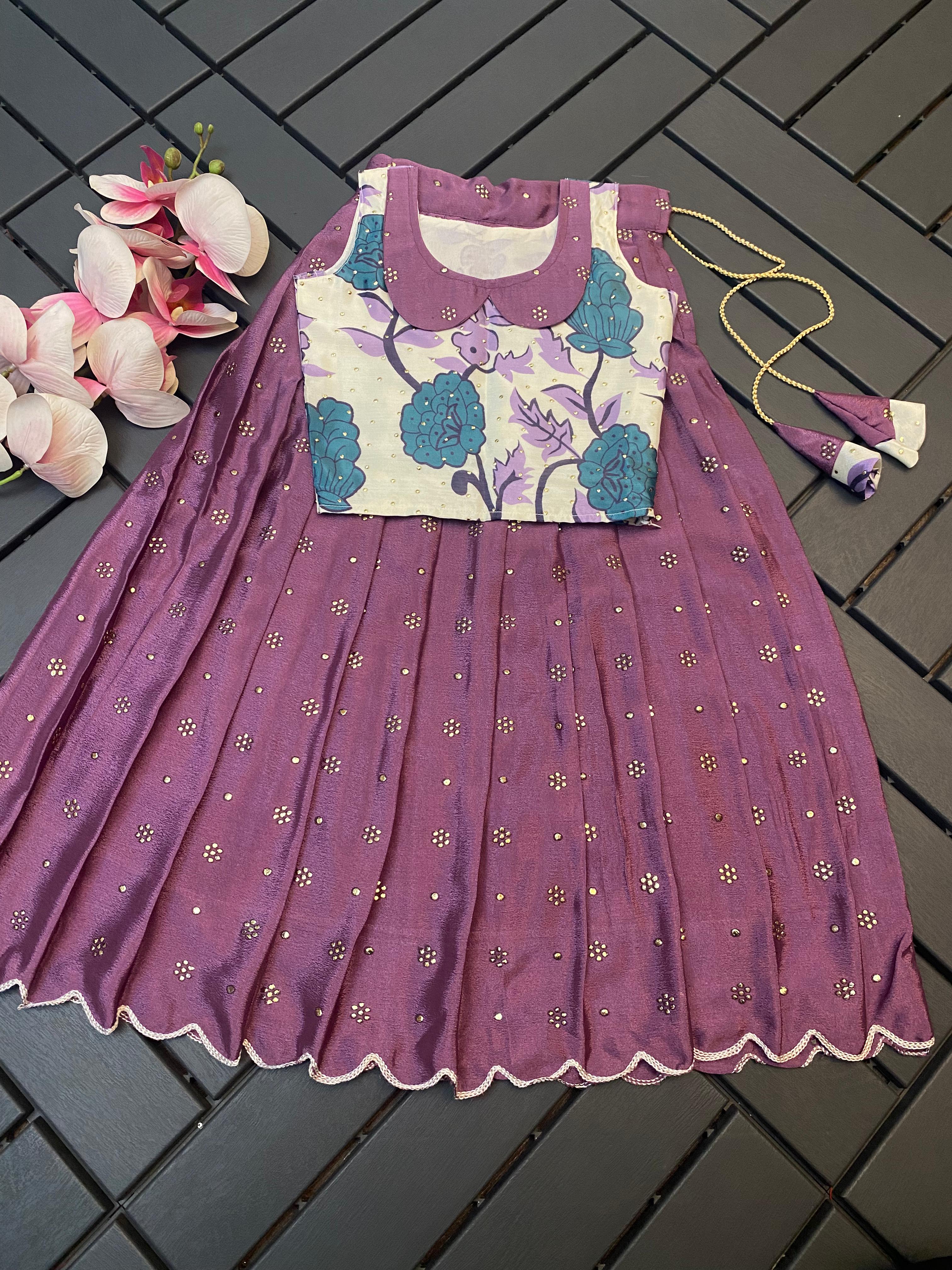 Soft Chinnon Silk Kids Lehenga