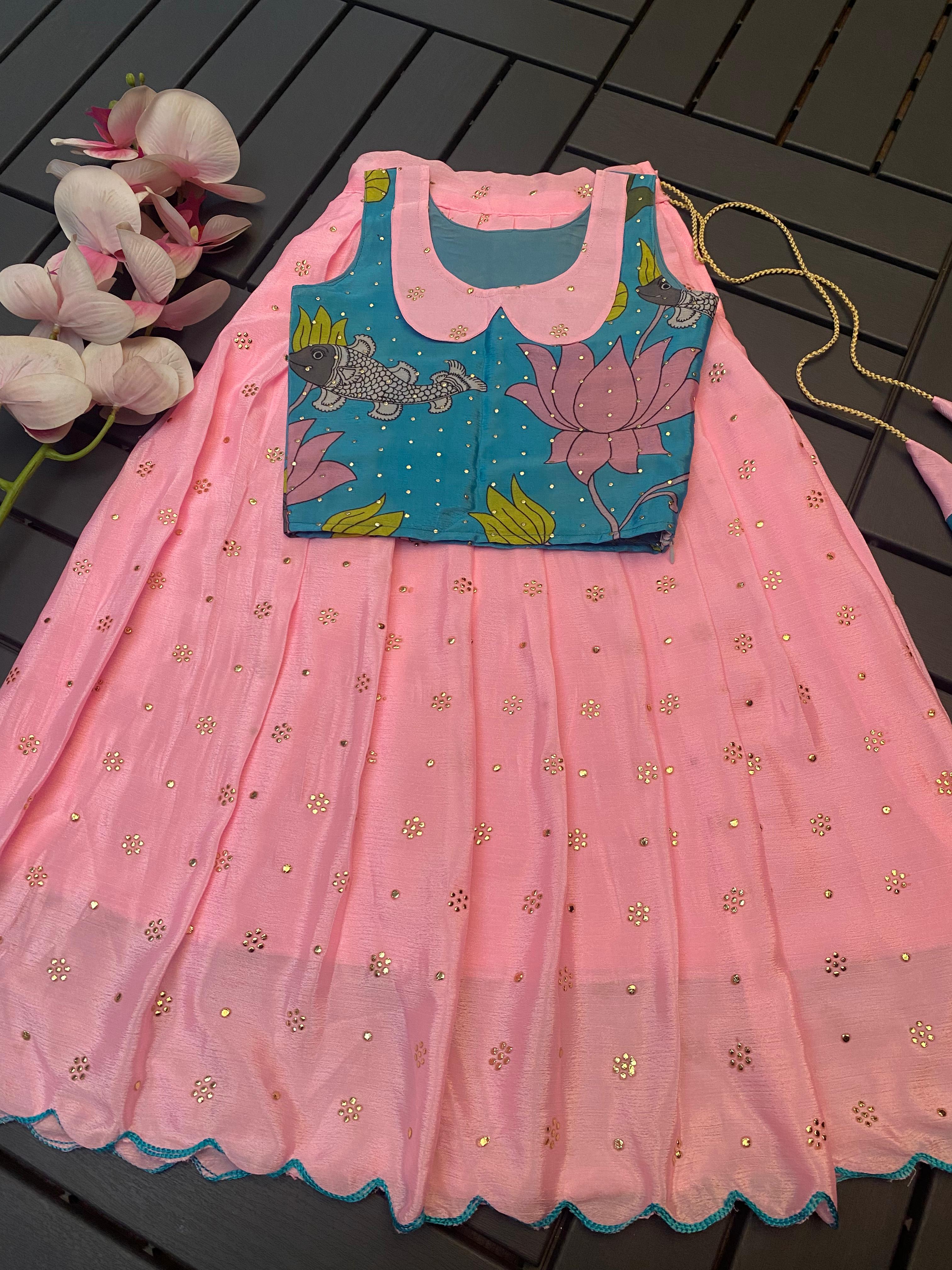 Soft Chinnon Silk Kids Lehenga