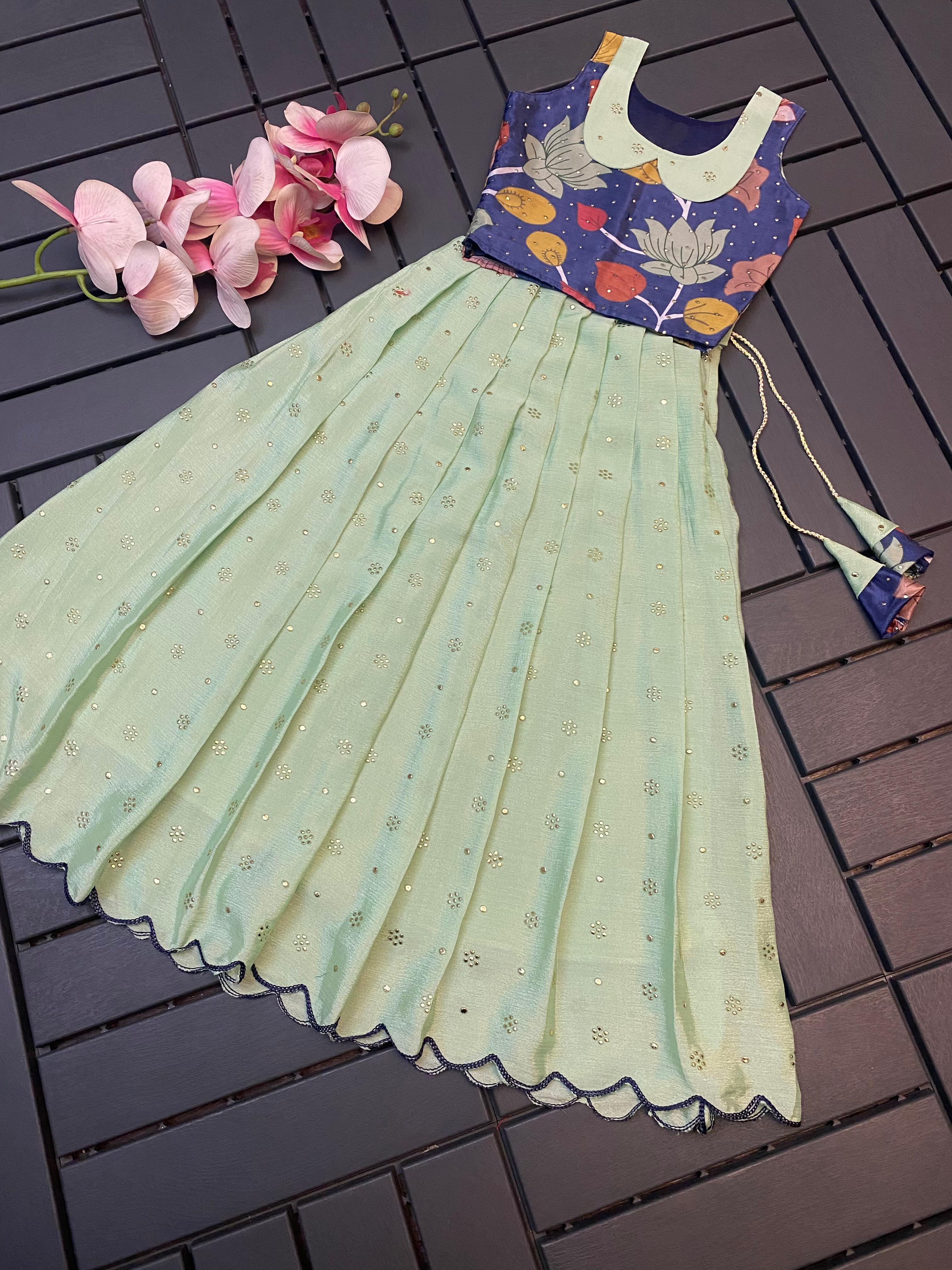 Soft Chinnon Silk Kids Lehenga