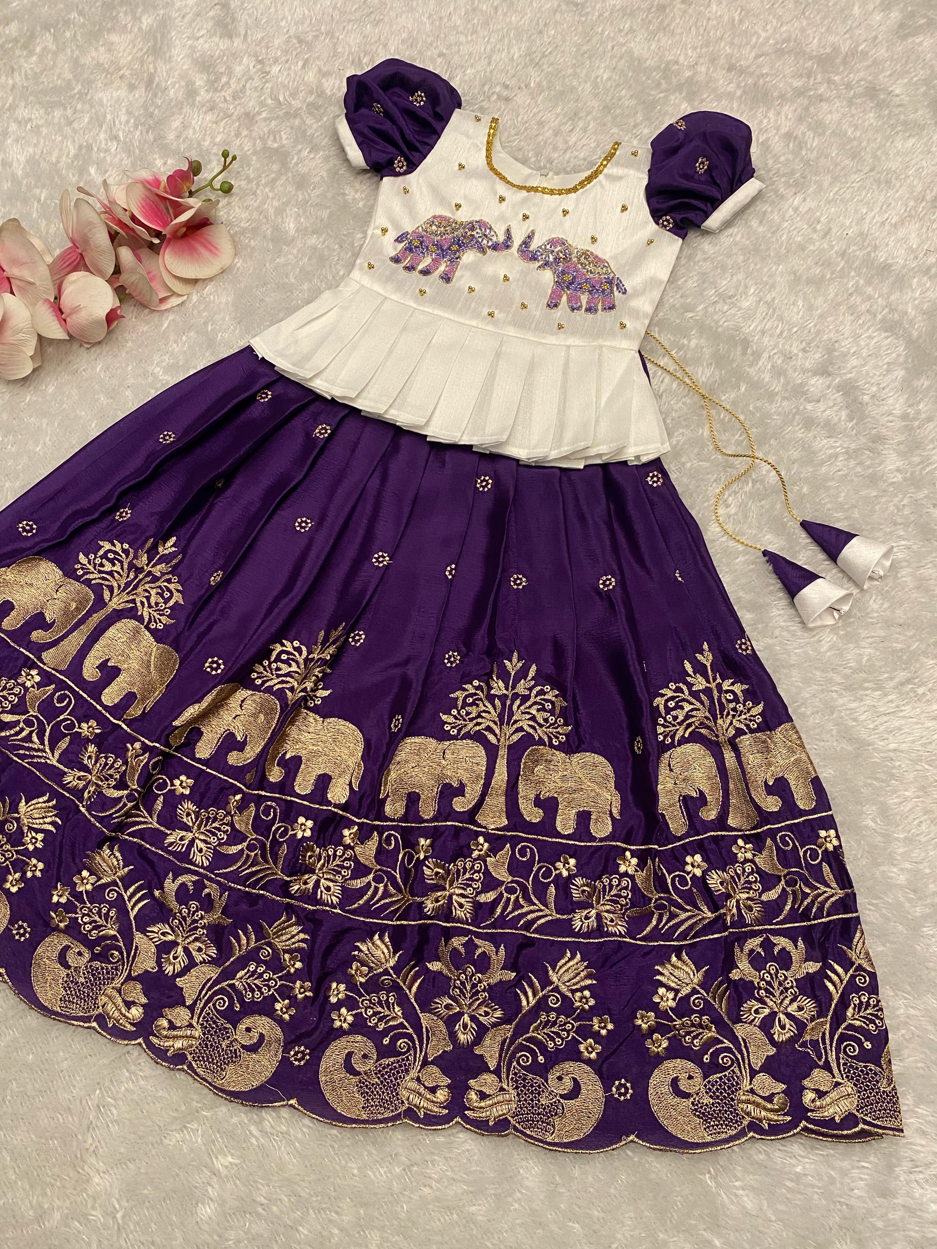 Soft Chinnon Silk Kids Lehenga