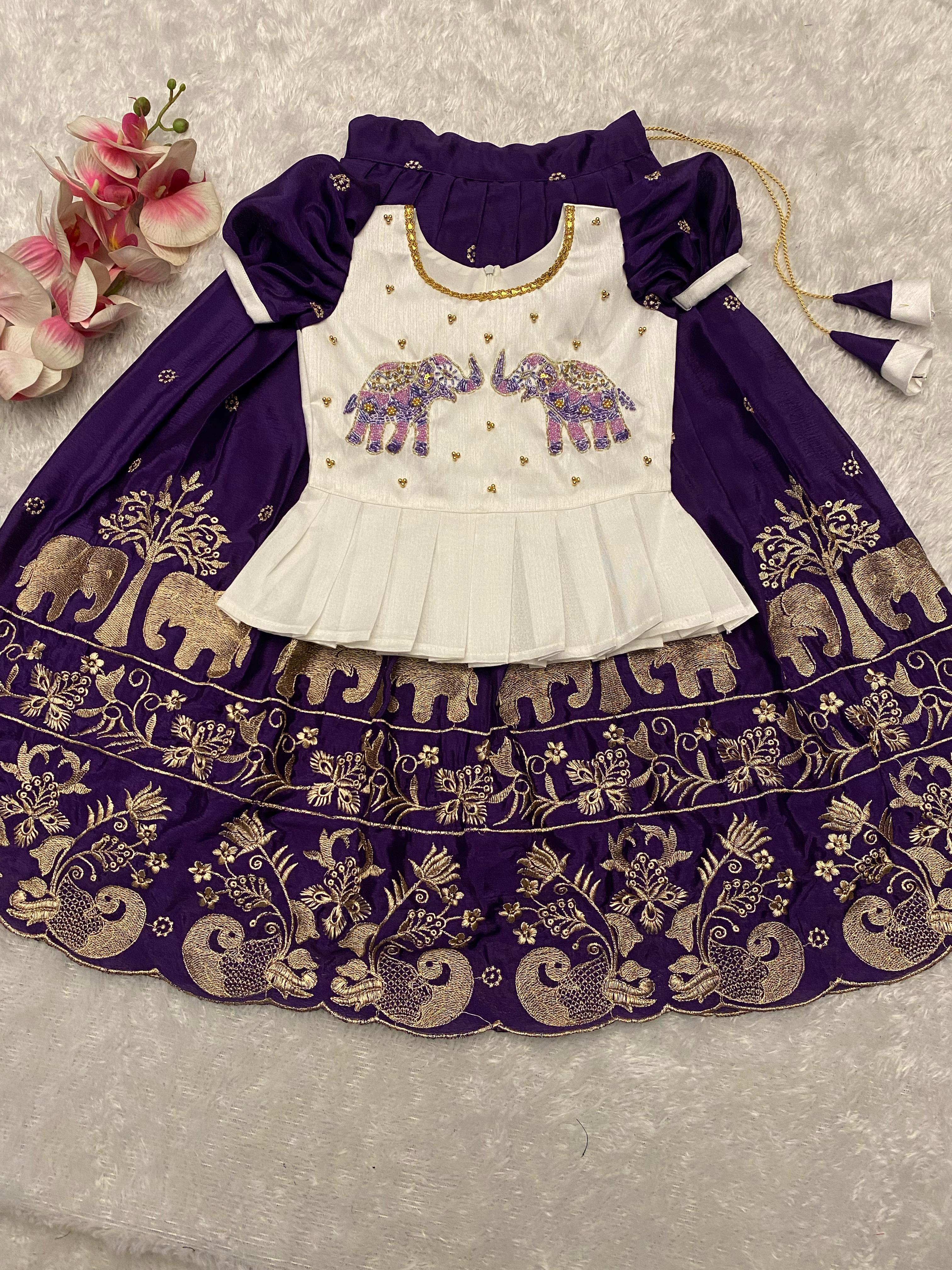 Soft Chinnon Silk Kids Lehenga