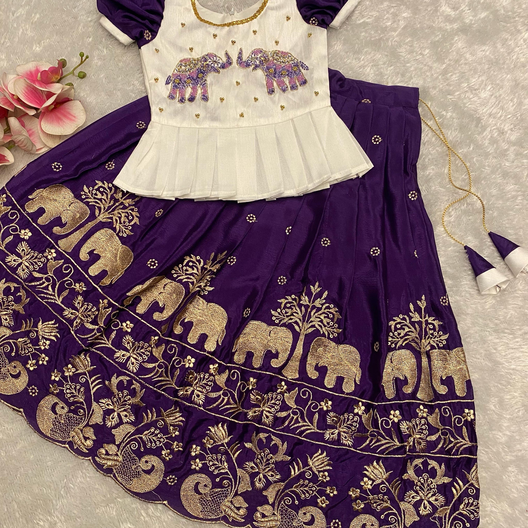 Soft Chinnon Silk Kids Lehenga
