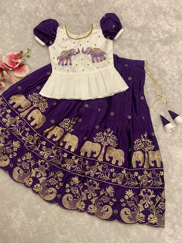 Soft Chinnon Silk Kids Lehenga