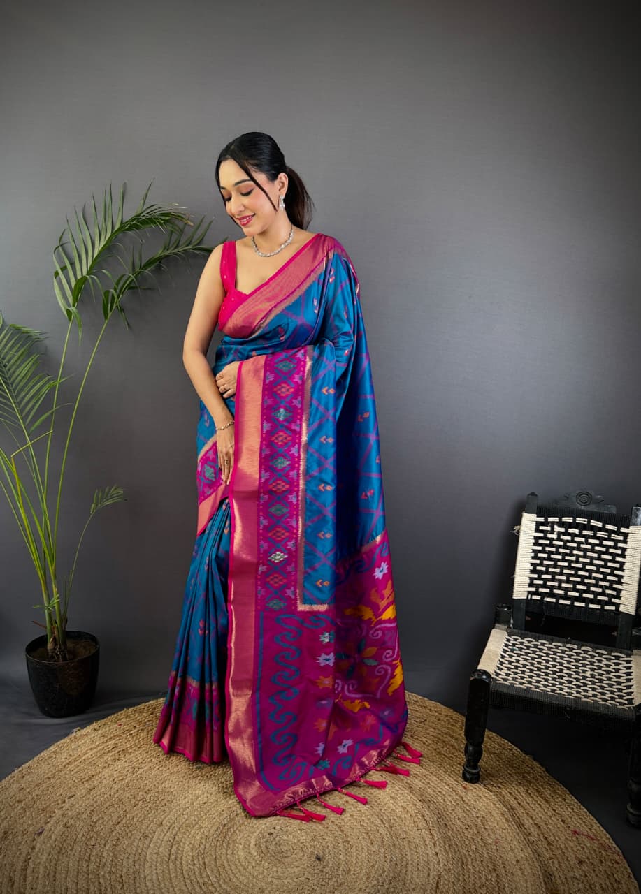 Soft Silk Saree With Ikkat Patola