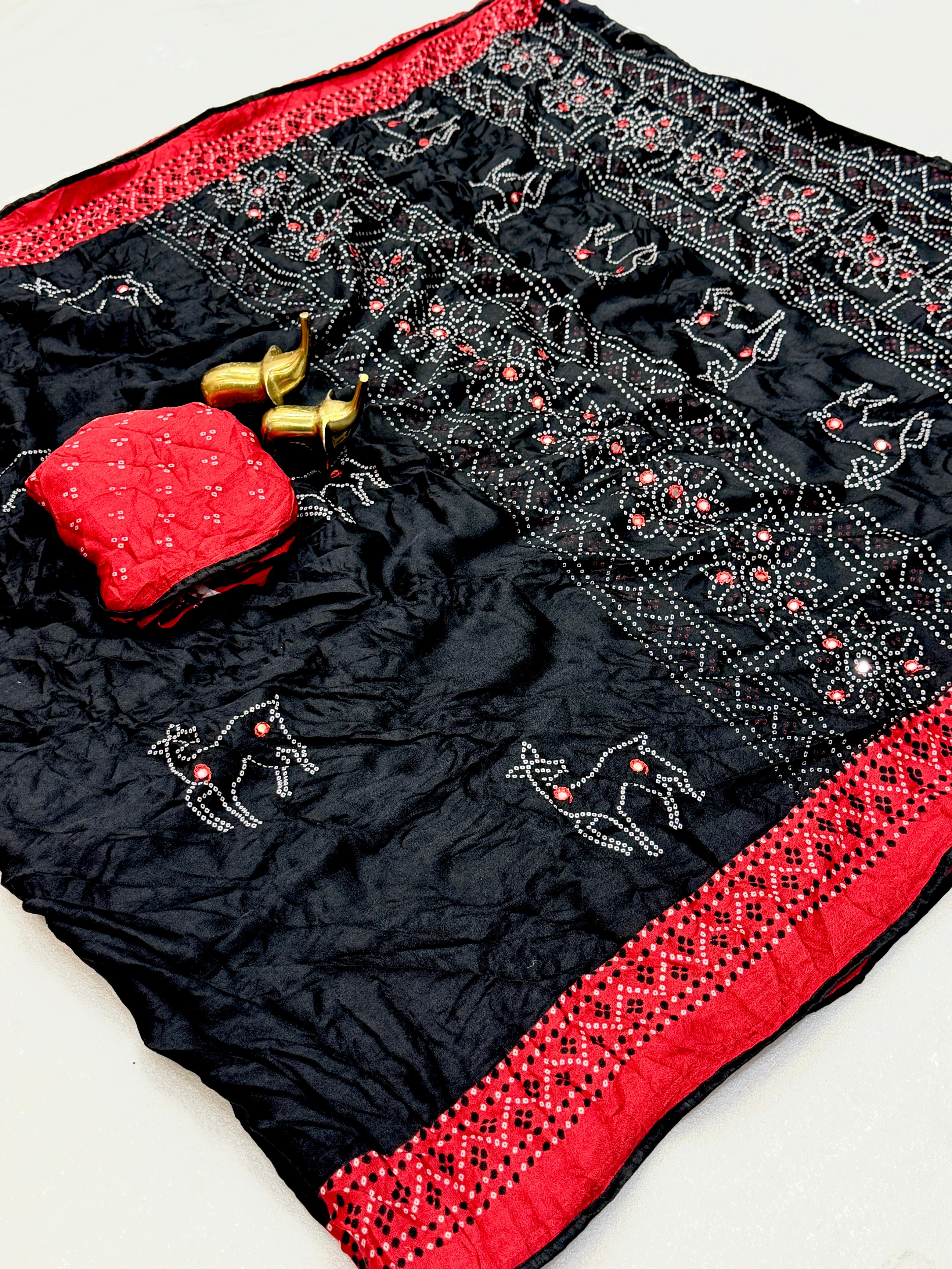 Bandhani Print Saree with Mirror Work