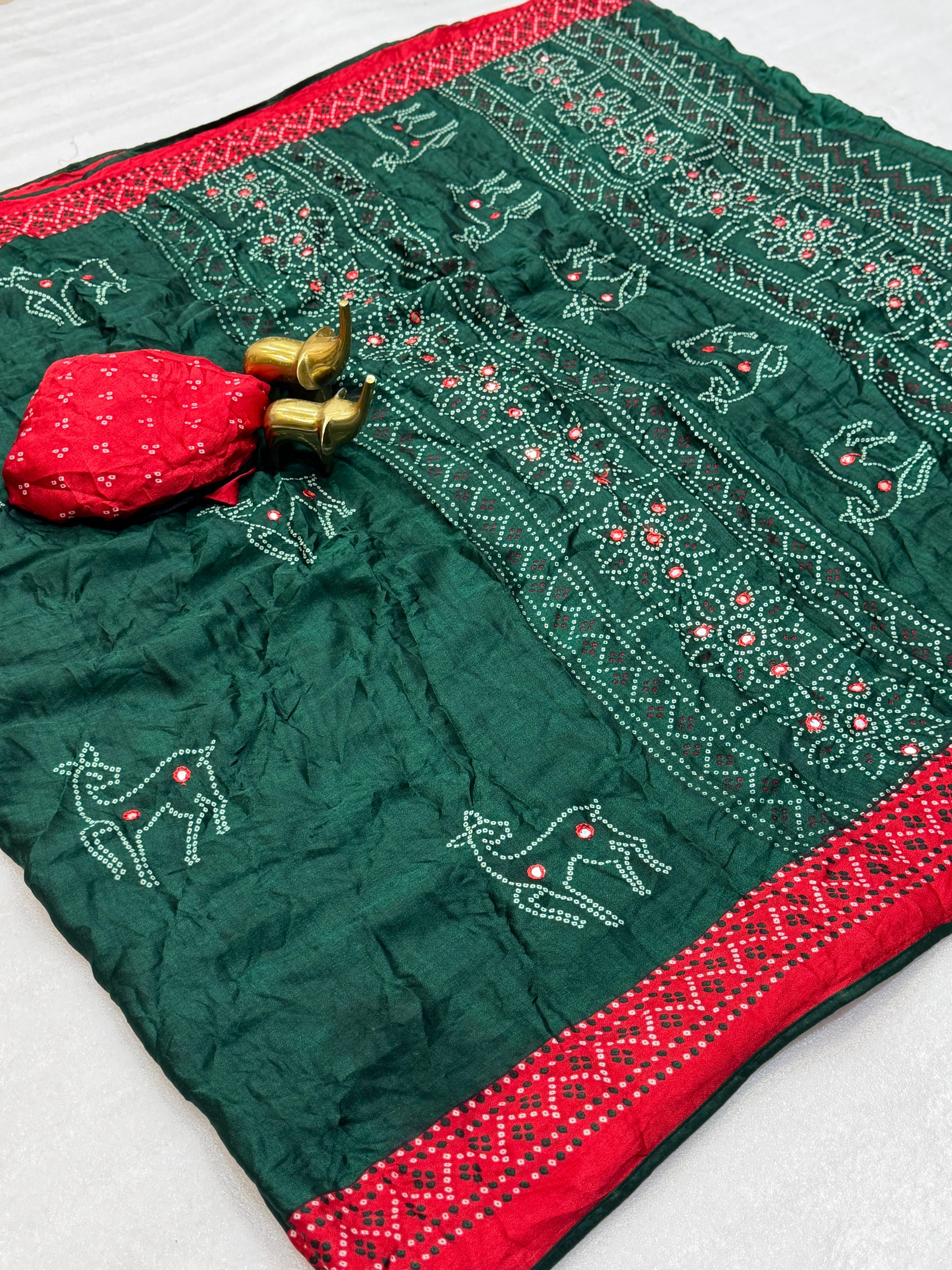 Bandhani Print Saree with Mirror Work