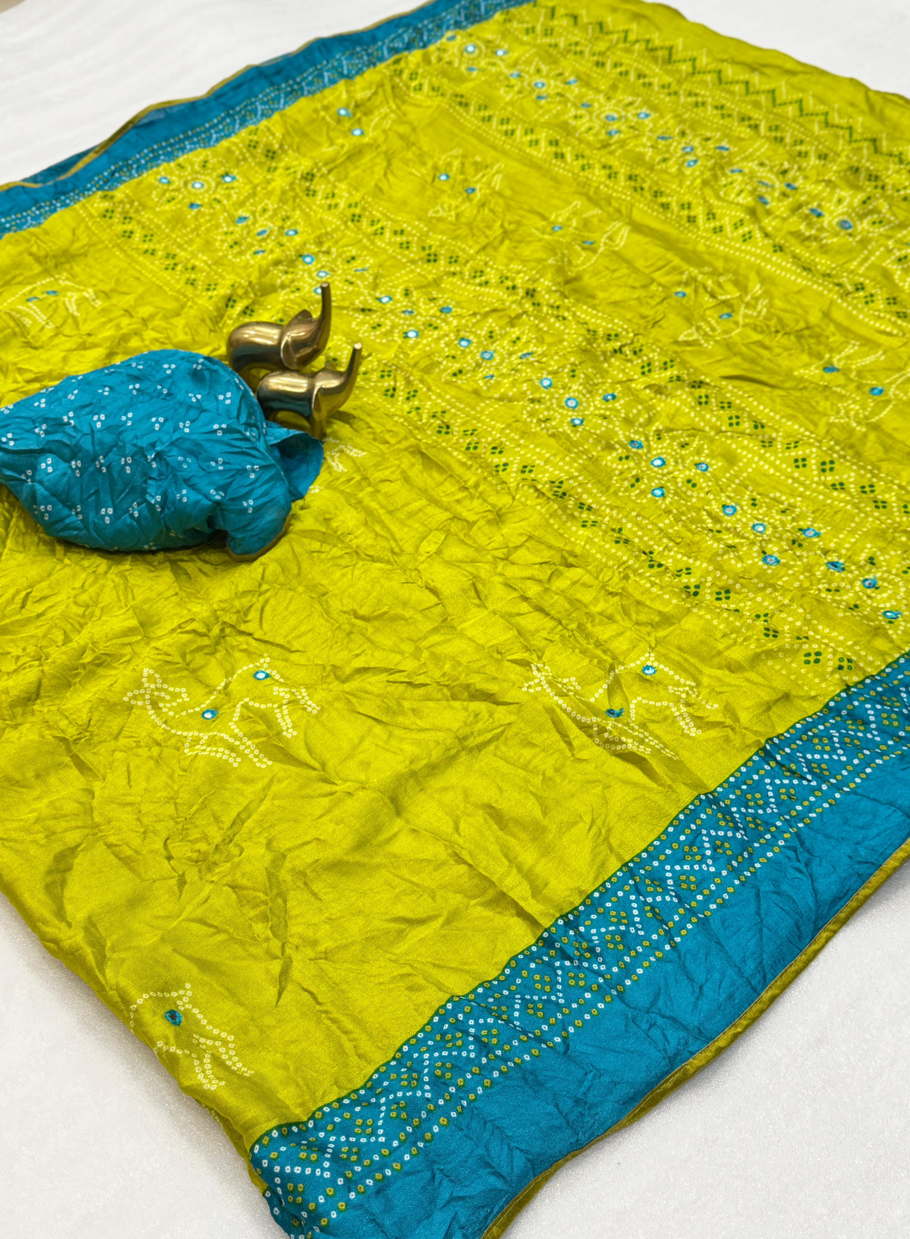 Bandhani Print Saree with Mirror Work