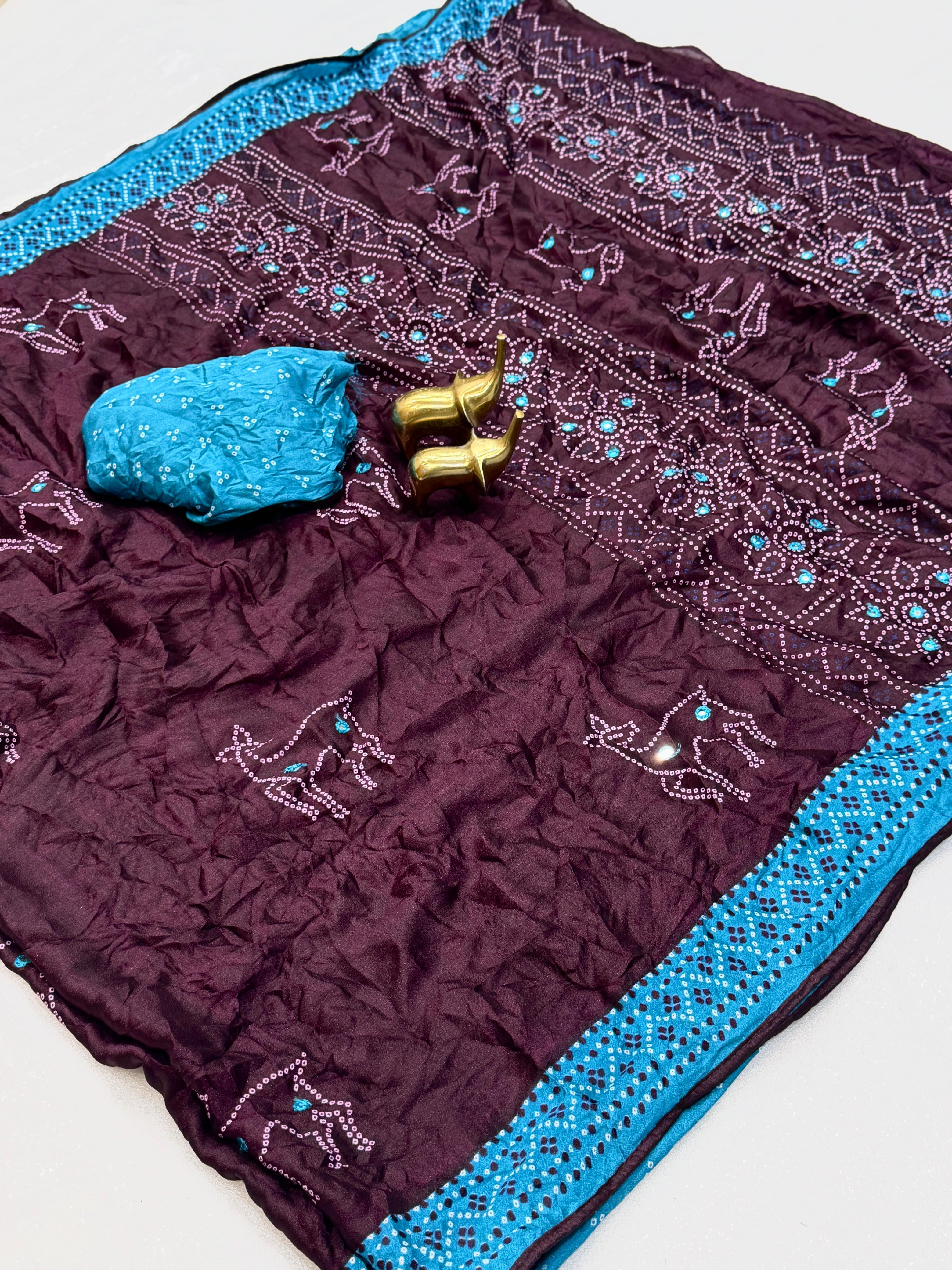 Bandhani Print Saree with Mirror Work
