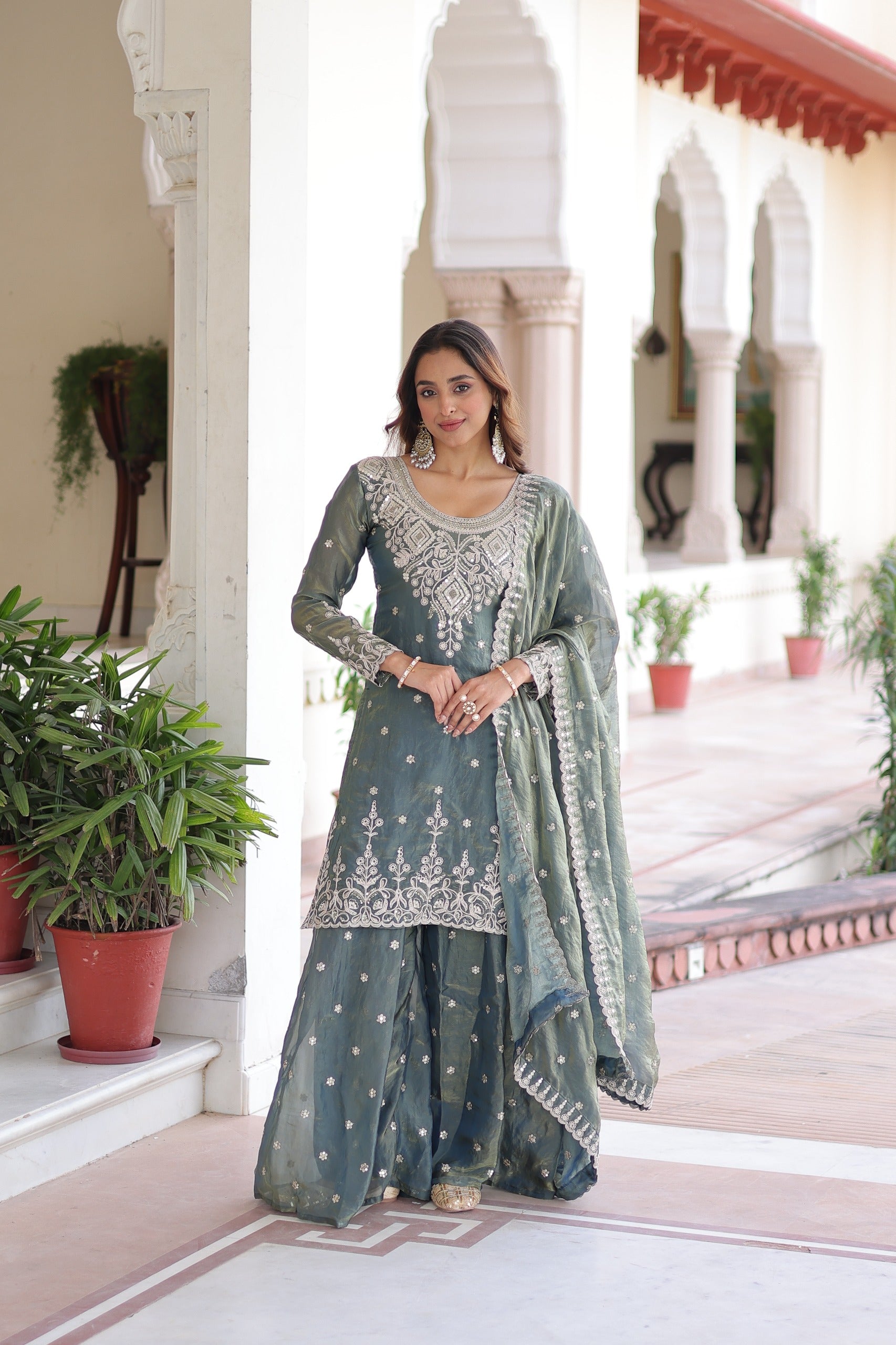 DESIGNER READYMADE TOP-SHARARA-DUPATTA