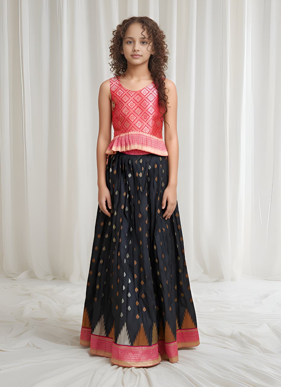 Kids Silk Blend Deisgner Lehenga Set